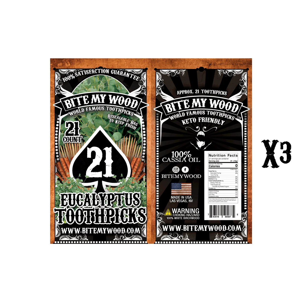 BiteMyWood Flavored Birchwood Toothpicks in Plastic Reusable Bag 21 qty x 3 Packs - Image 3
