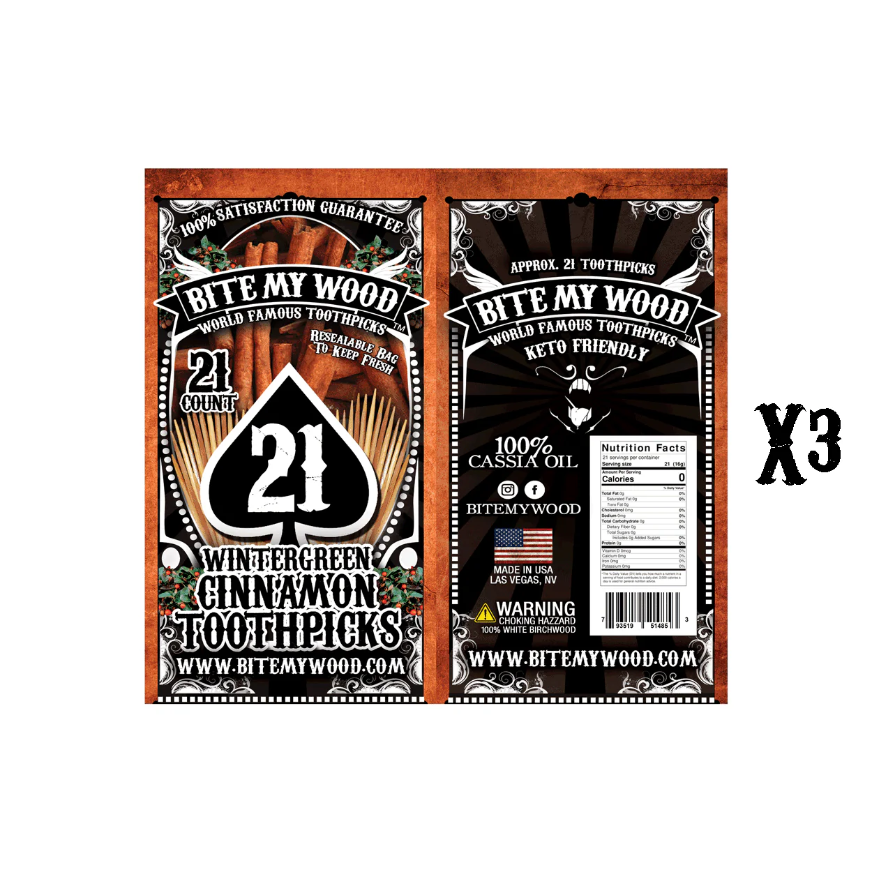 BiteMyWood Flavored Birchwood Toothpicks in Plastic Reusable Bag 21 qty x 3 Packs - Image 5