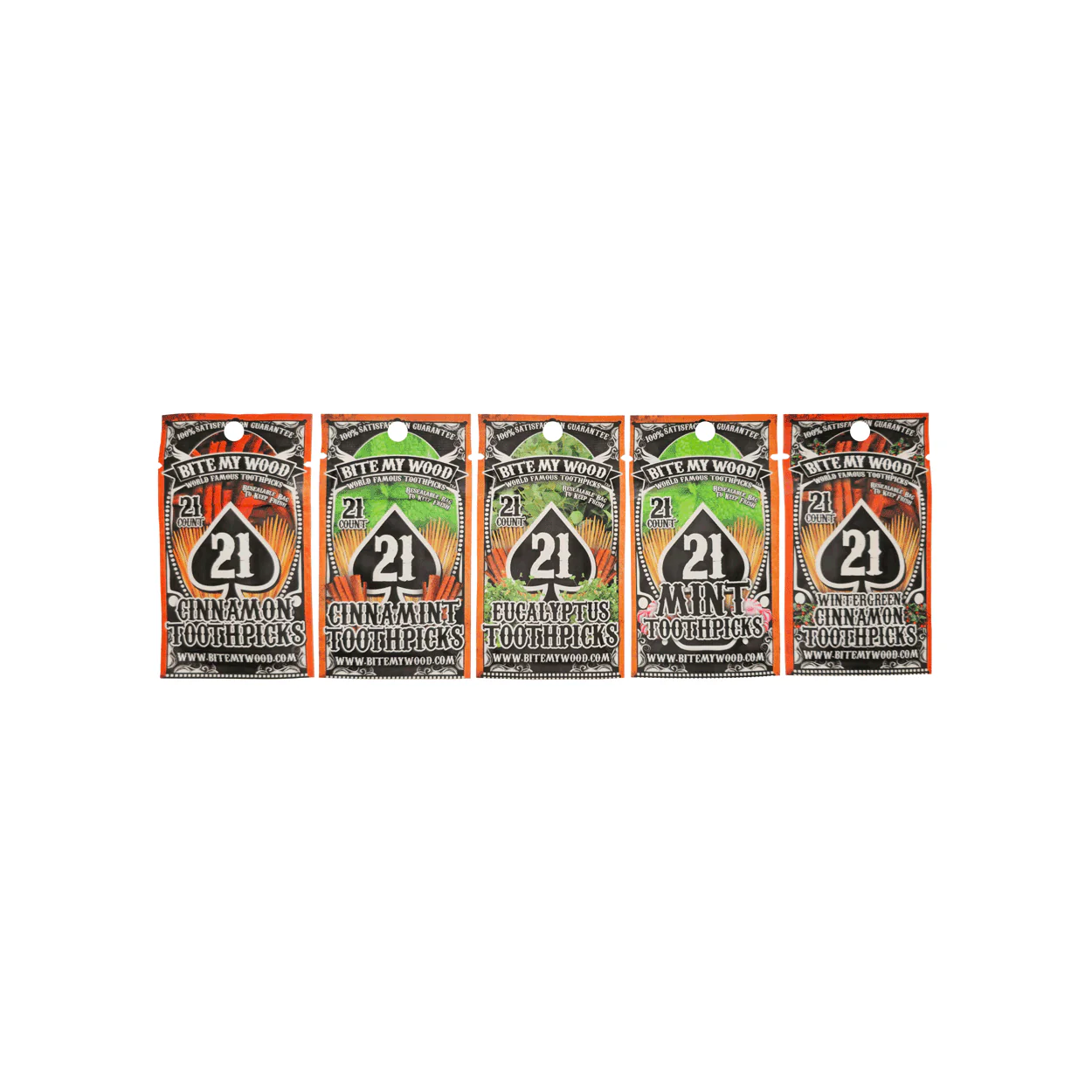 BiteMyWood Flavored Birchwood Toothpicks in Plastic Reusable Bag 21 qty 5 Flavors To Choose From - Image 19