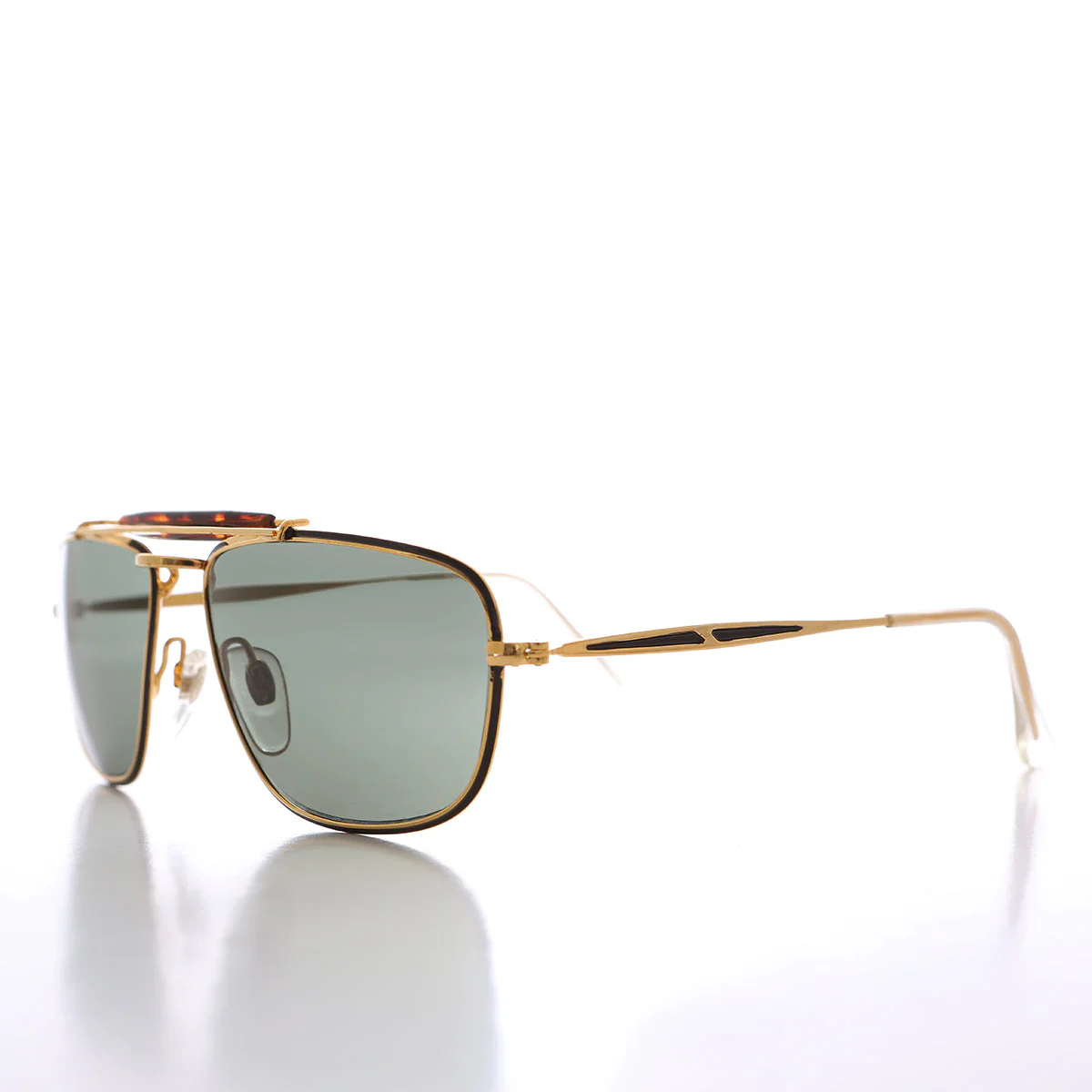 80s Rectangular Gold Pilot Sunglasses - Huntley - Image 2