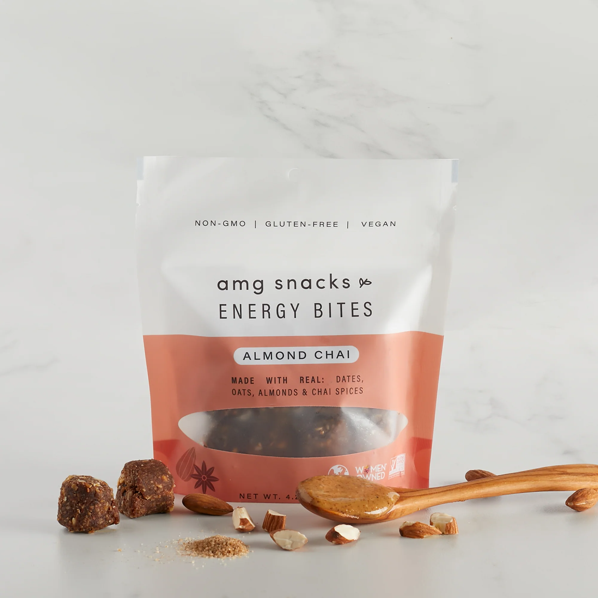 AMG Snacks Almond Chai Energy Bites Pack - 6 Packs x 4 oz case - Image 2