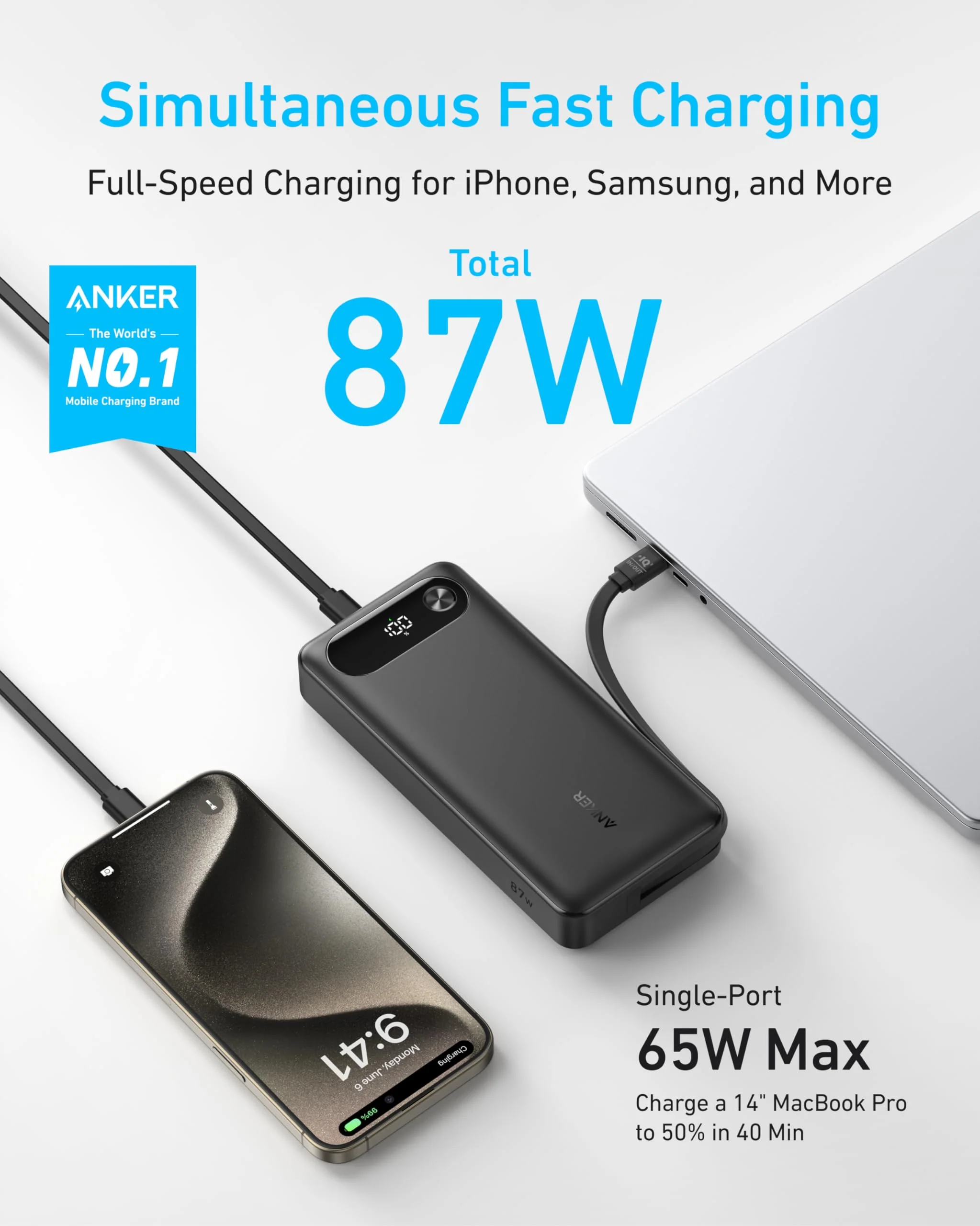 Anker Power Bank (20K, 87W, Built-In USB-C Cable) - Image 14