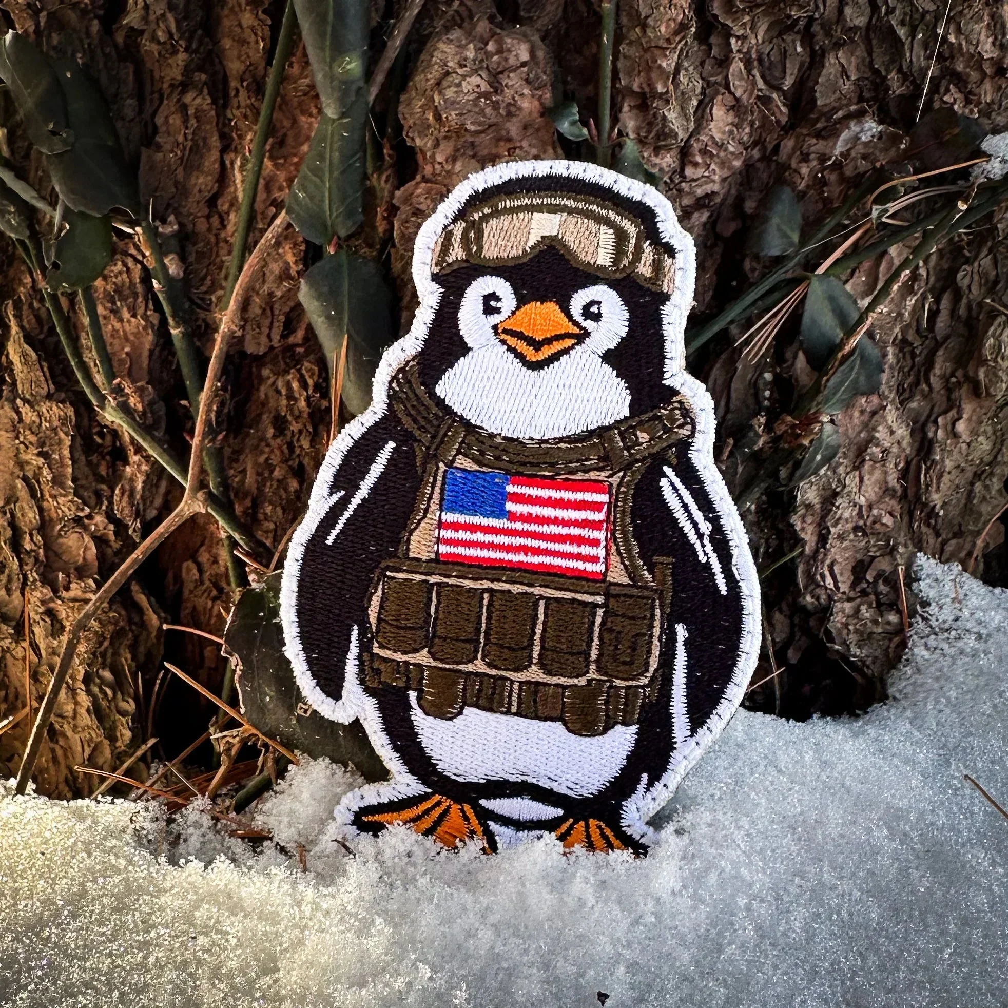 Arctic Warfare: Fully Embroidered Tactical Penguin Patch with US Flag - Image 2