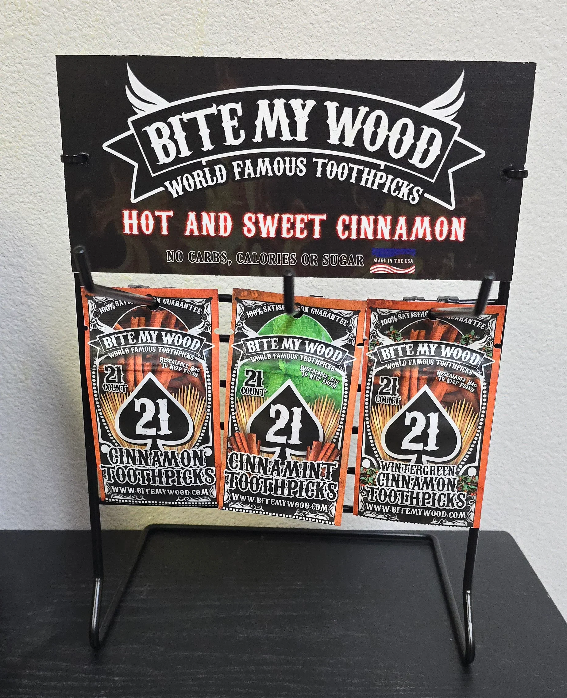 BiteMyWood 2 or 3 Hook Metal Store Display Stand With Custom Graphic Header