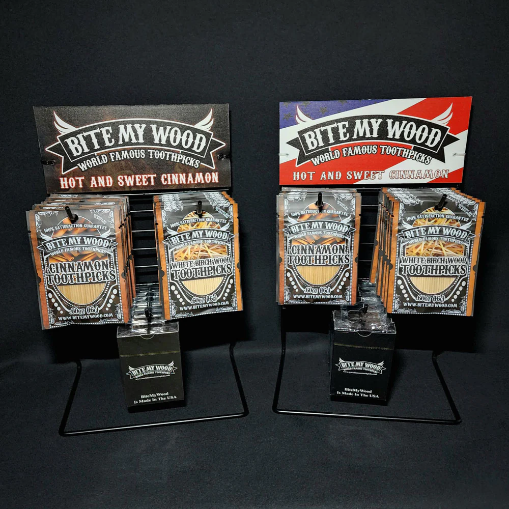 BiteMyWood 2 or 3 Hook Metal Store Display Stand With Custom Graphic Header - Image 2