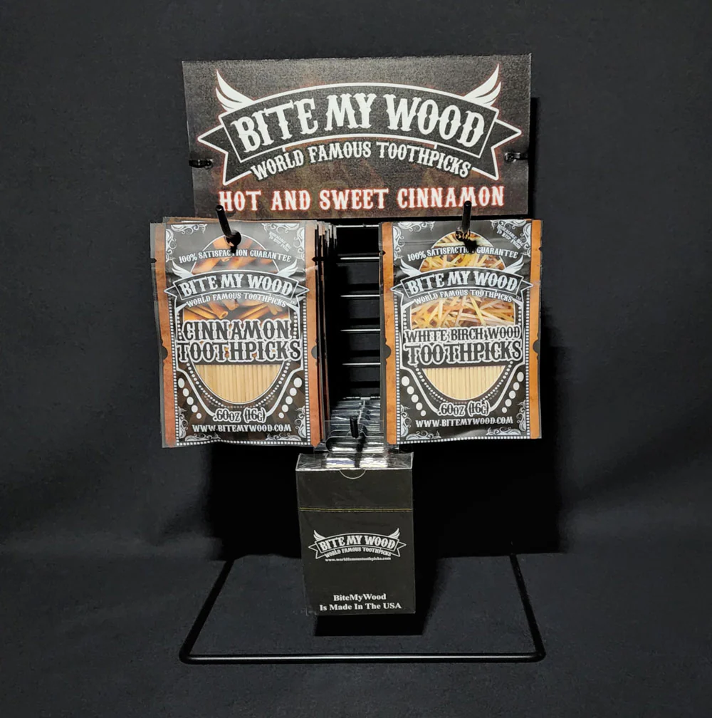 BiteMyWood 2 or 3 Hook Metal Store Display Stand With Custom Graphic Header - Image 3