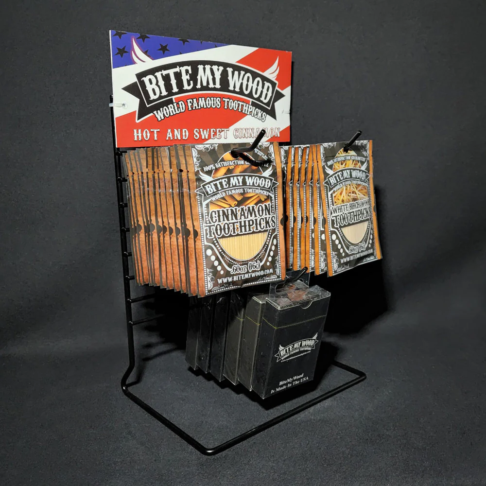 BiteMyWood 2 or 3 Hook Metal Store Display Stand With Custom Graphic Header - Image 6