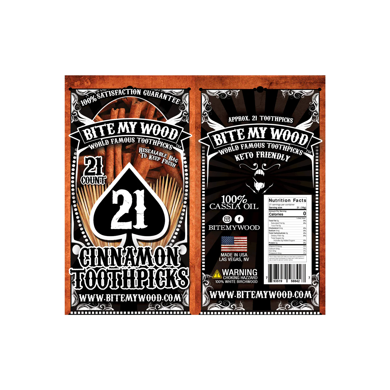 BiteMyWood Flavored Birchwood Toothpicks in Plastic Reusable Bag 21 qty 5 Flavors To Choose From - Image 11