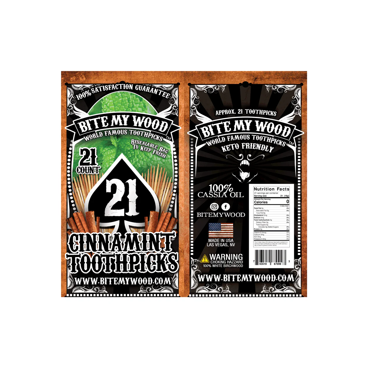 BiteMyWood Flavored Birchwood Toothpicks in Plastic Reusable Bag 21 qty 5 Flavors To Choose From - Image 12