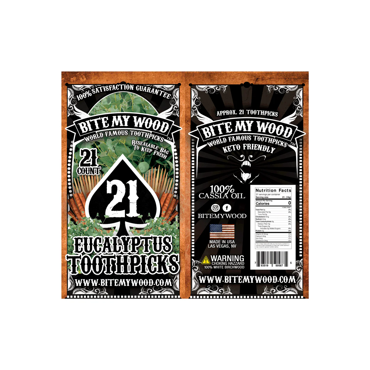 BiteMyWood Flavored Birchwood Toothpicks in Plastic Reusable Bag 21 qty 5 Flavors To Choose From - Image 13