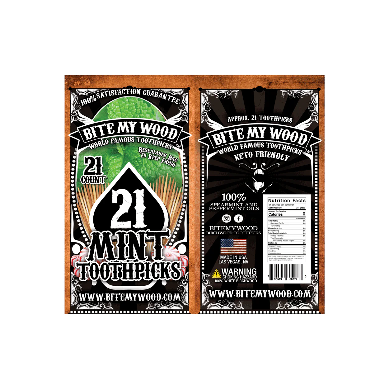 BiteMyWood Flavored Birchwood Toothpicks in Plastic Reusable Bag 21 qty 5 Flavors To Choose From - Image 14