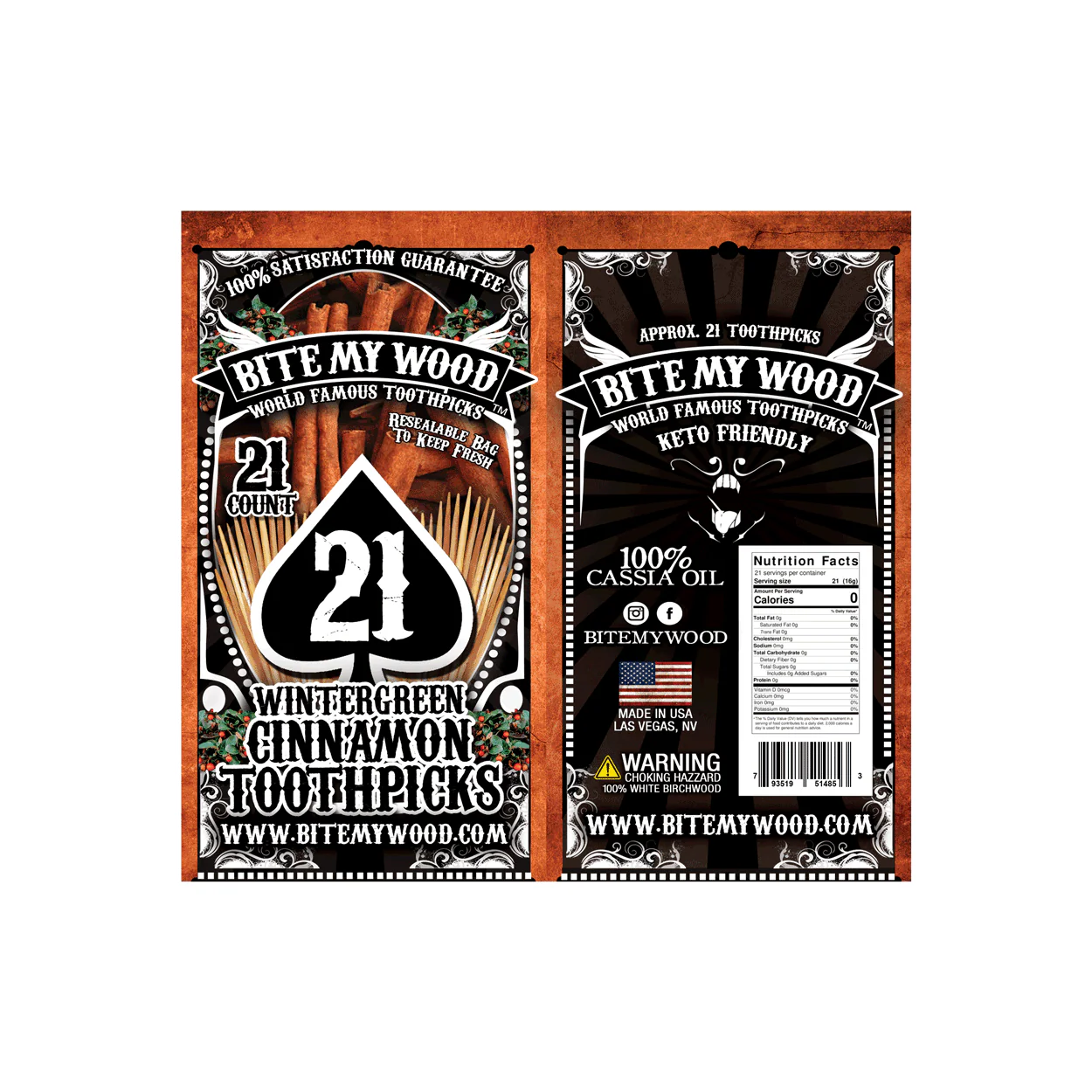 BiteMyWood Flavored Birchwood Toothpicks in Plastic Reusable Bag 21 qty 5 Flavors To Choose From - Image 15