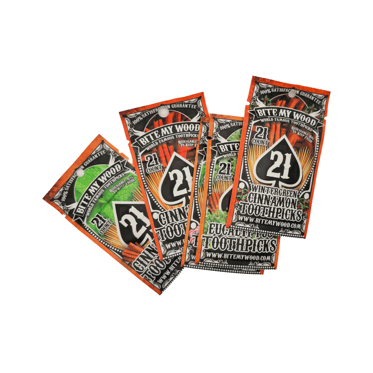 BiteMyWood Flavored Birchwood Toothpicks in Plastic Reusable Bag 21 qty 5 Flavors To Choose From - Image 17