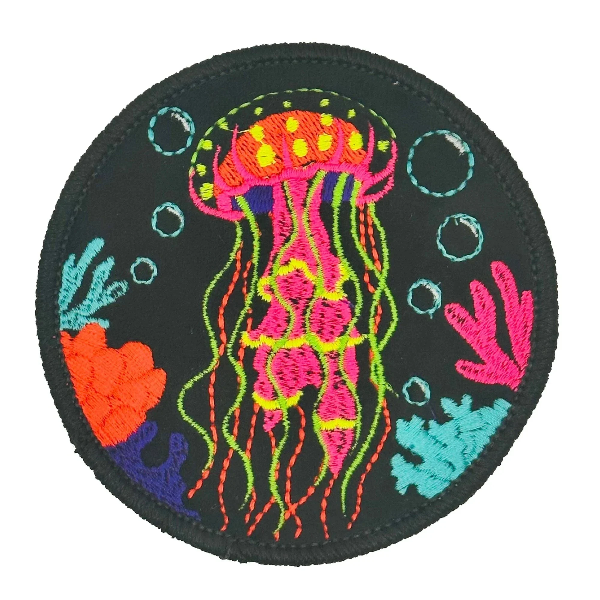 Blacklight Dark Blacklight Jellyfish Velvet Patch - Amp Up Your Wardrobe with Trippy, Eye-Catching Fluorescent Thread Magic - Image 4