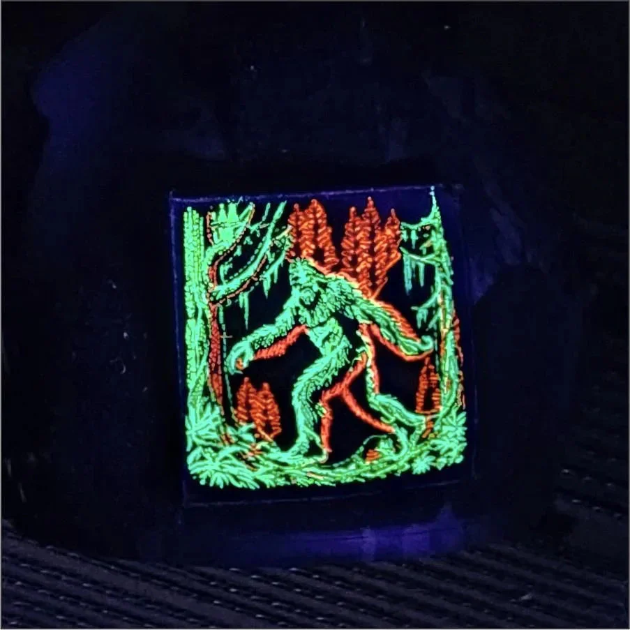 Blacklight Sasquatch Velvet Patch - Amp Up Your Wardrobe with an Trippy, Eye-Catching Fluorescent Thread Magic  - 4" - Image 2