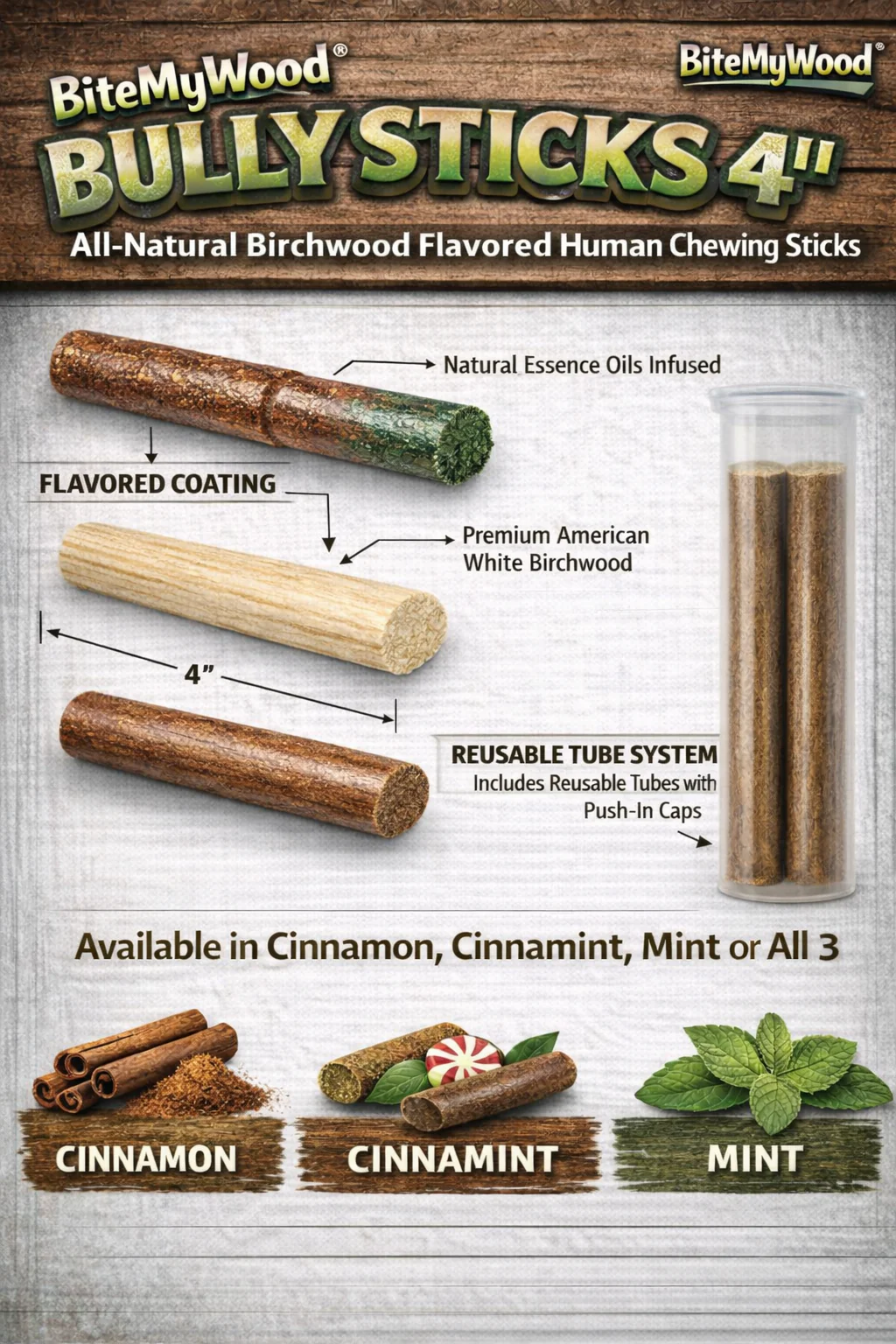 Bully Stick 4" - Revolutionary All Natural Birchwood Flavored Human Chewing Sticks | BiteMyWood - Image 14
