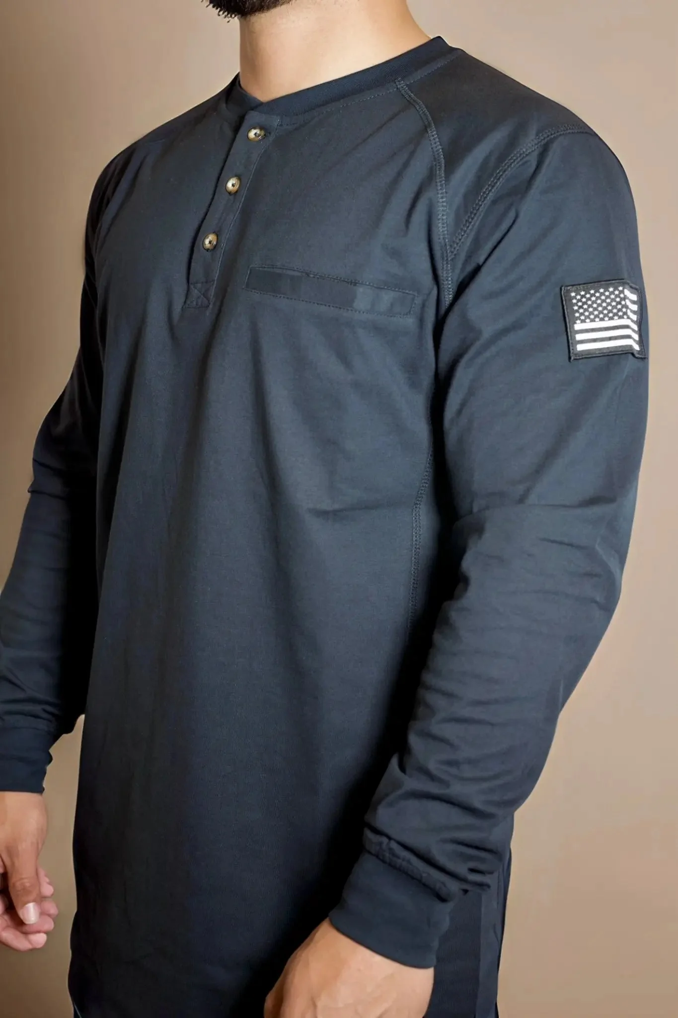 FR 3-Button Henley Shirt - Black - Image 2