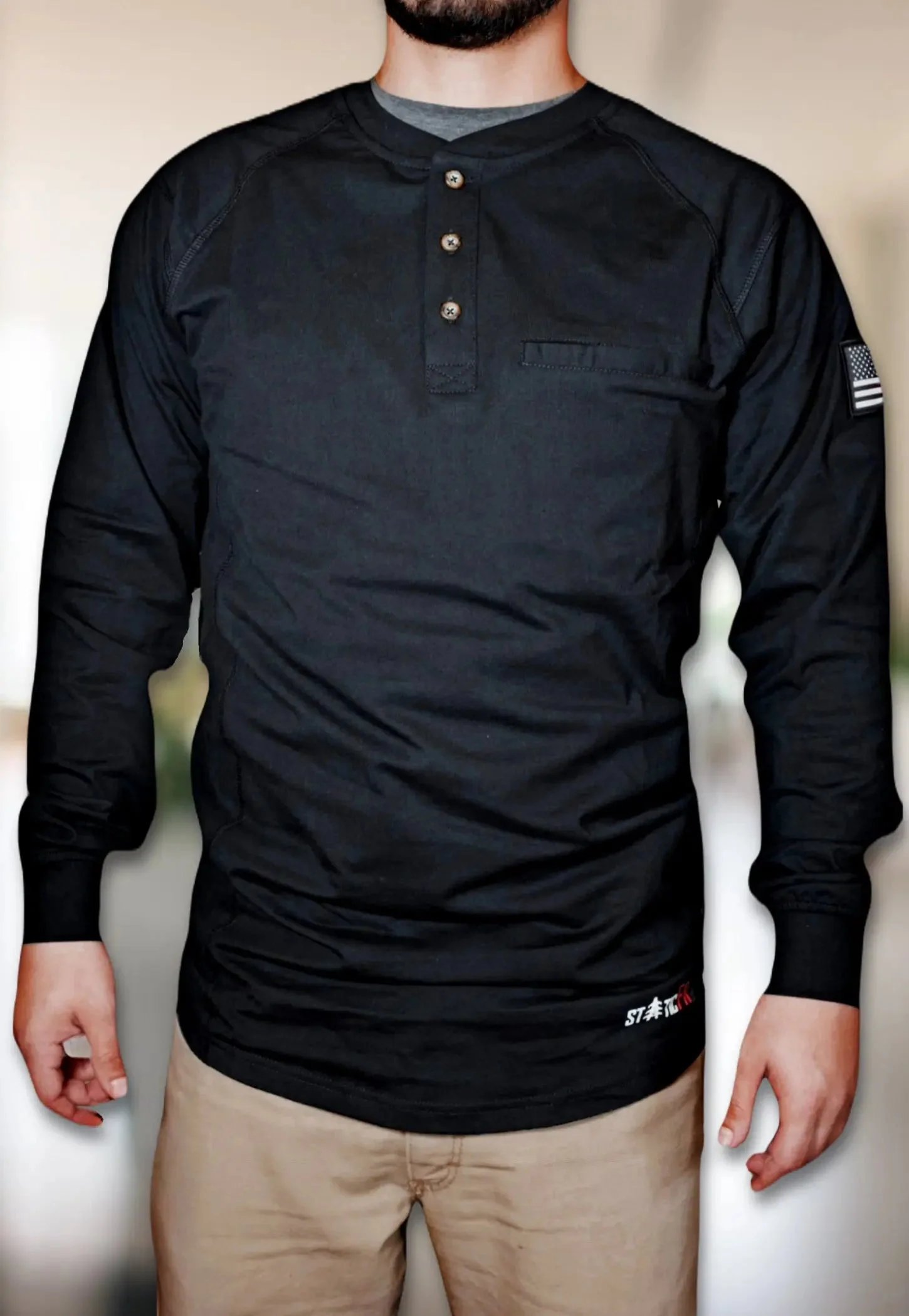 FR 3-Button Henley Shirt - Black - Image 5