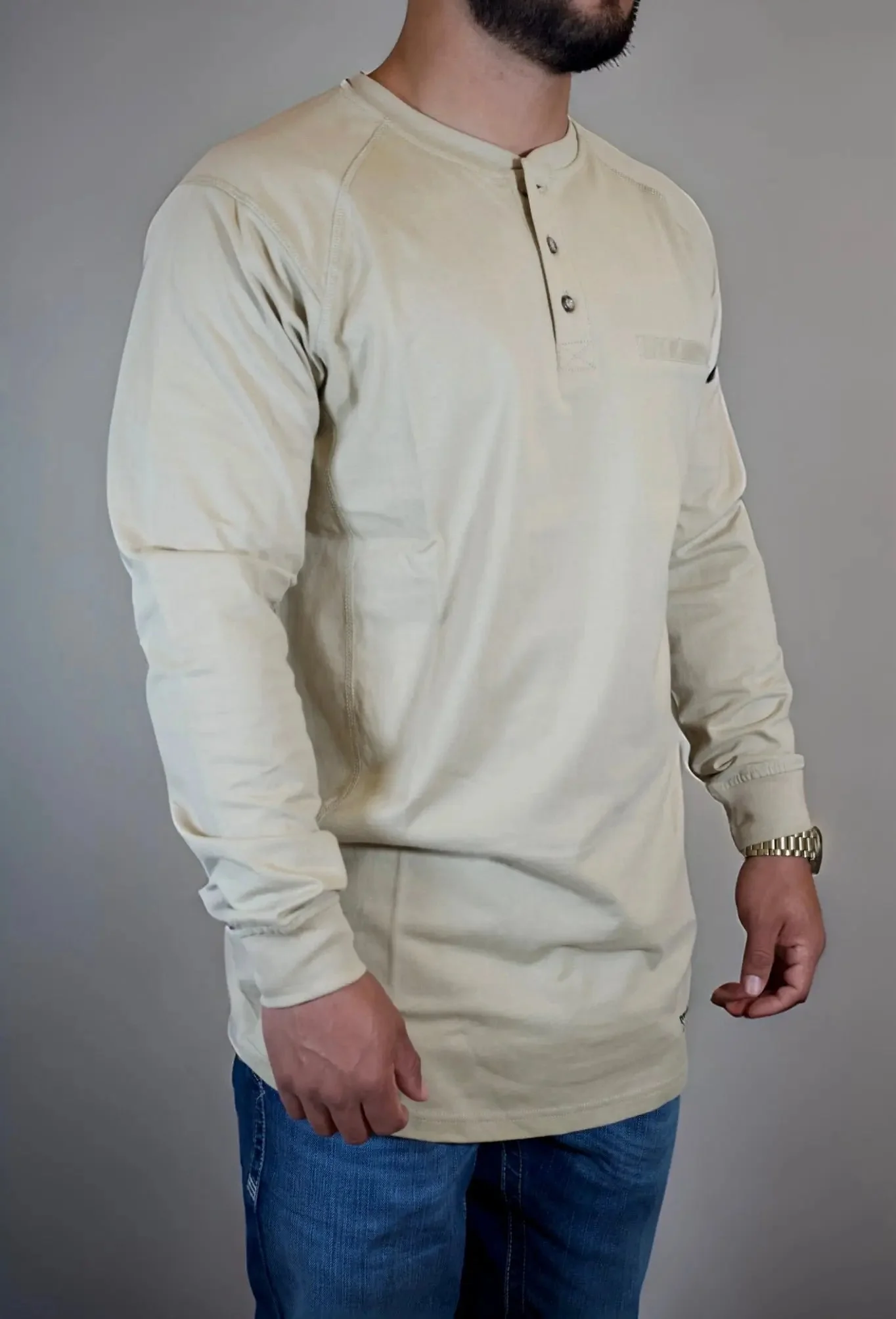 FR 3-Button Henley Shirt - Tan - Image 5