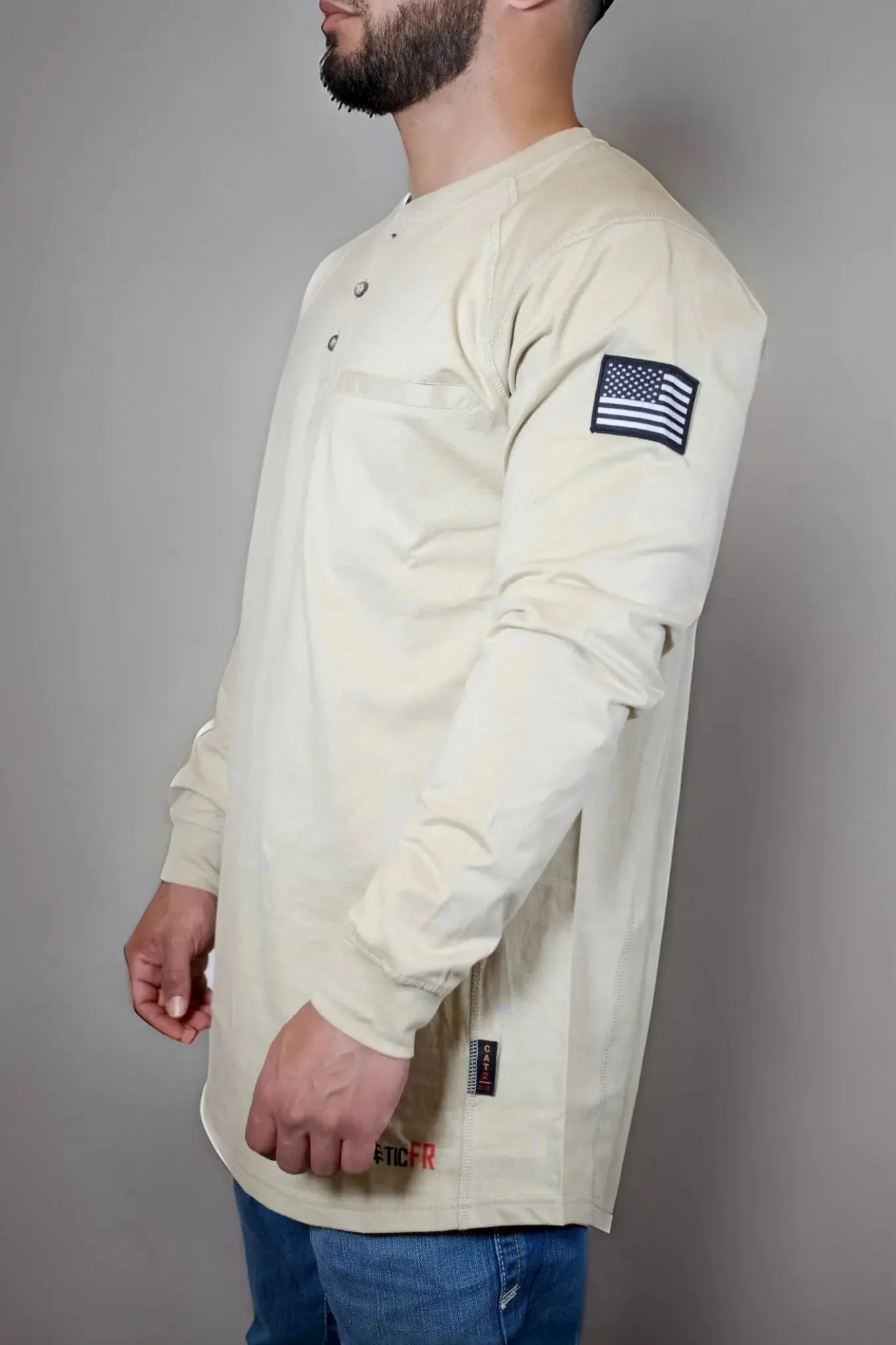 FR 3-Button Henley Shirt - Tan - Image 7