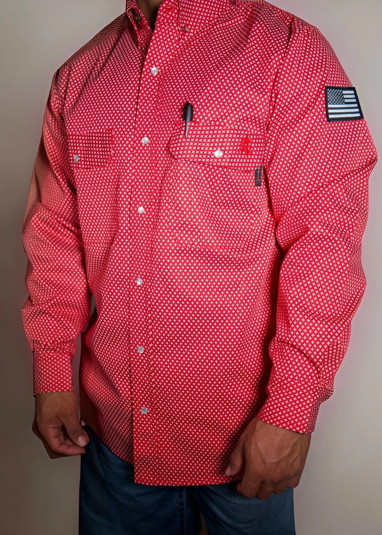 FR Pearl Snap Work shirt - Alpha Red - Image 3