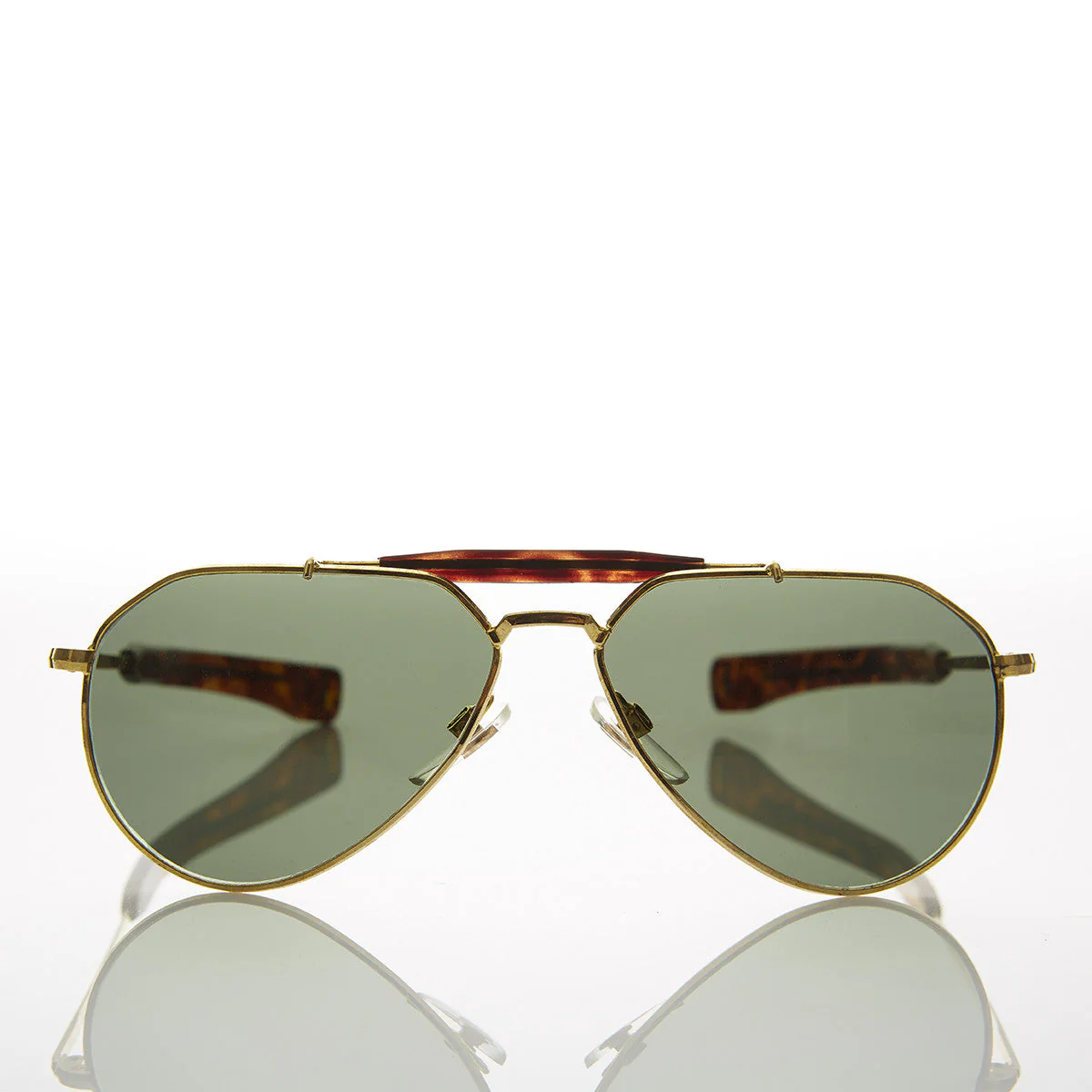 Gold Brow Bar Aviator with Bayonet Temples and Glass Lens - Nolan Gold