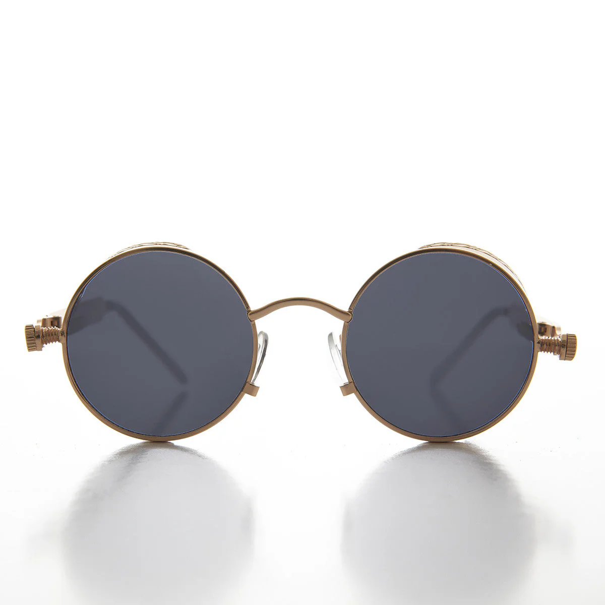 Gold Round Steampunk Goggle Sunglass with Spring Temples - Orwell 1 - Image 2
