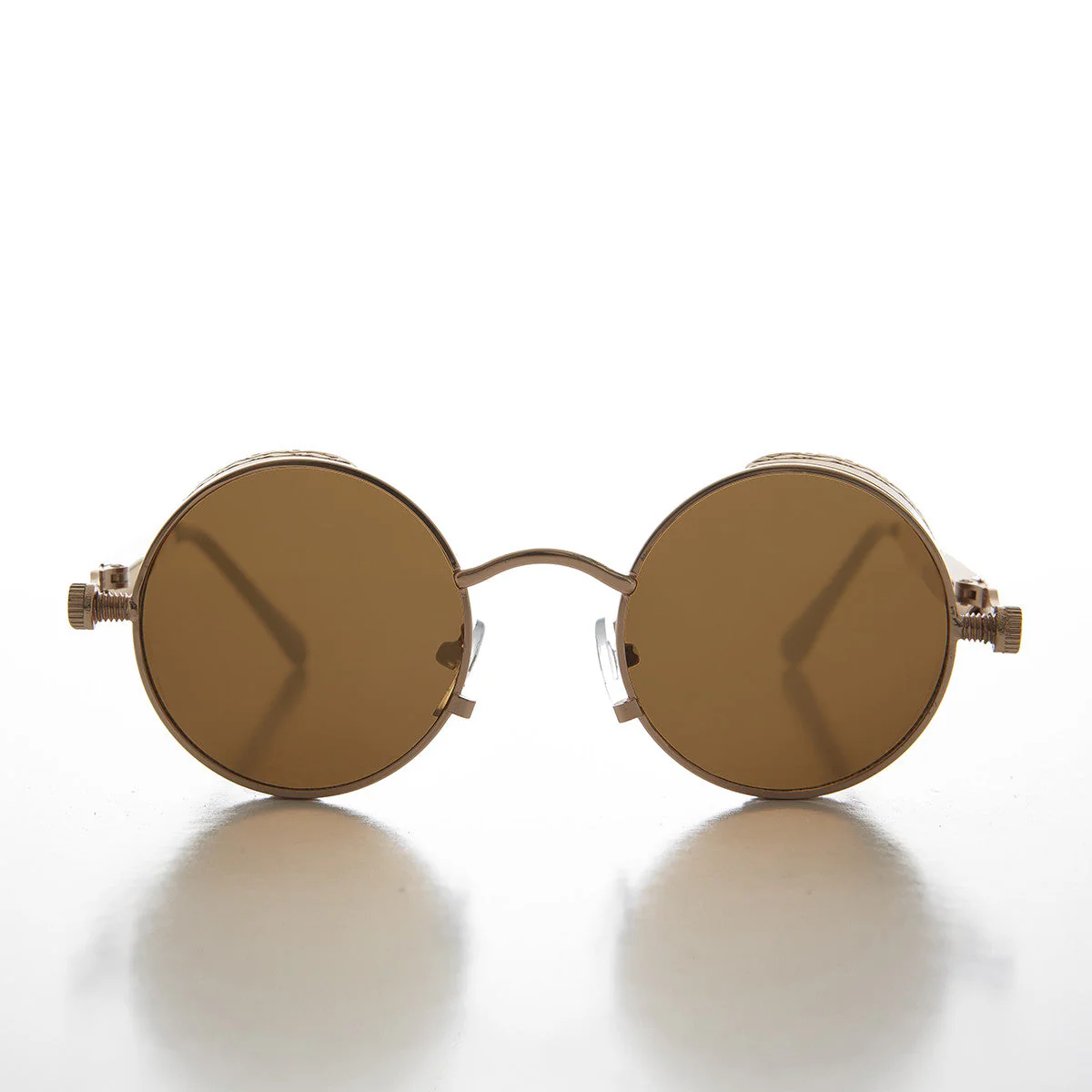 Gold Round Steampunk Goggle Sunglass with Spring Temples - Orwell 1 - Image 4