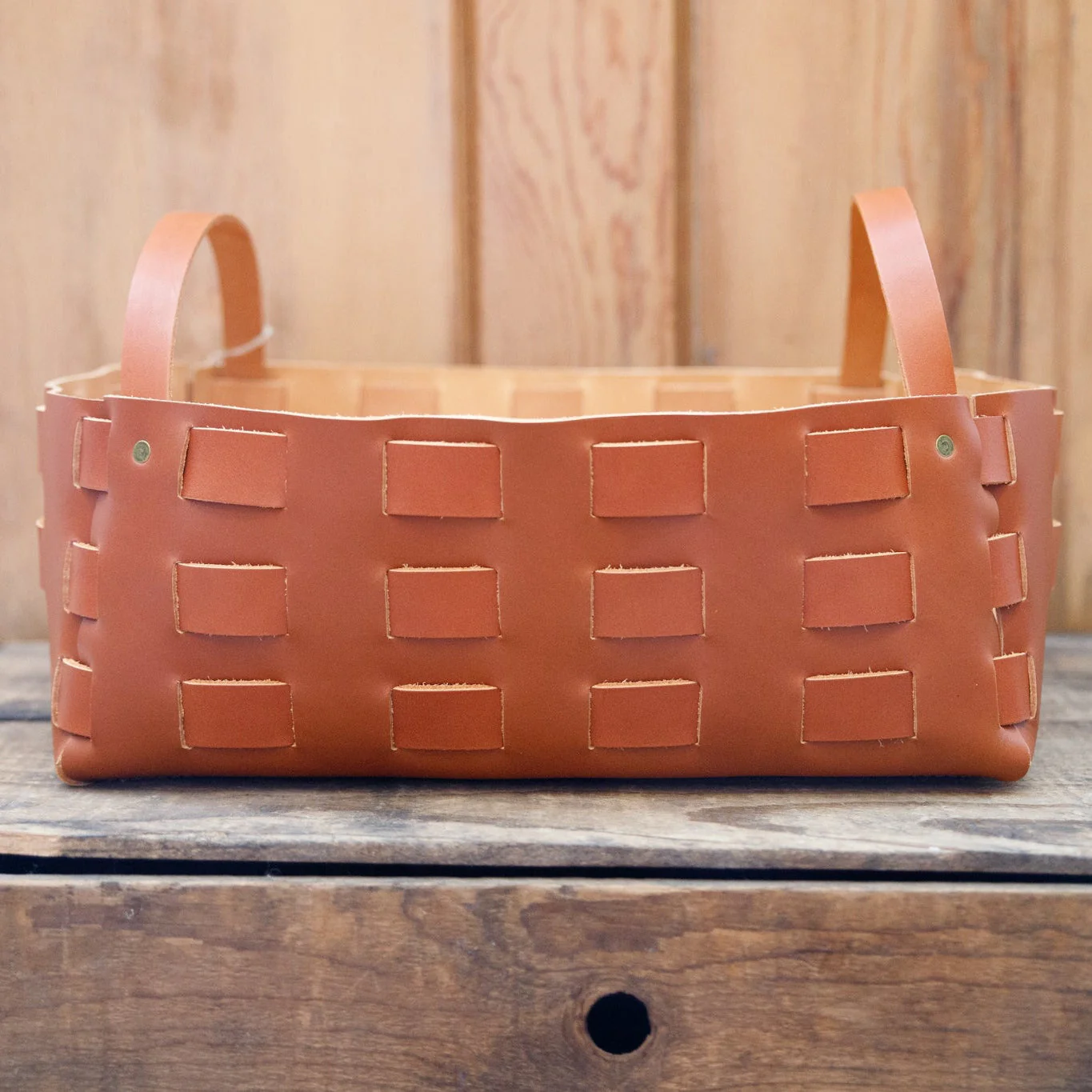 Large Leather Woven Basket  - USA Made - Image 5