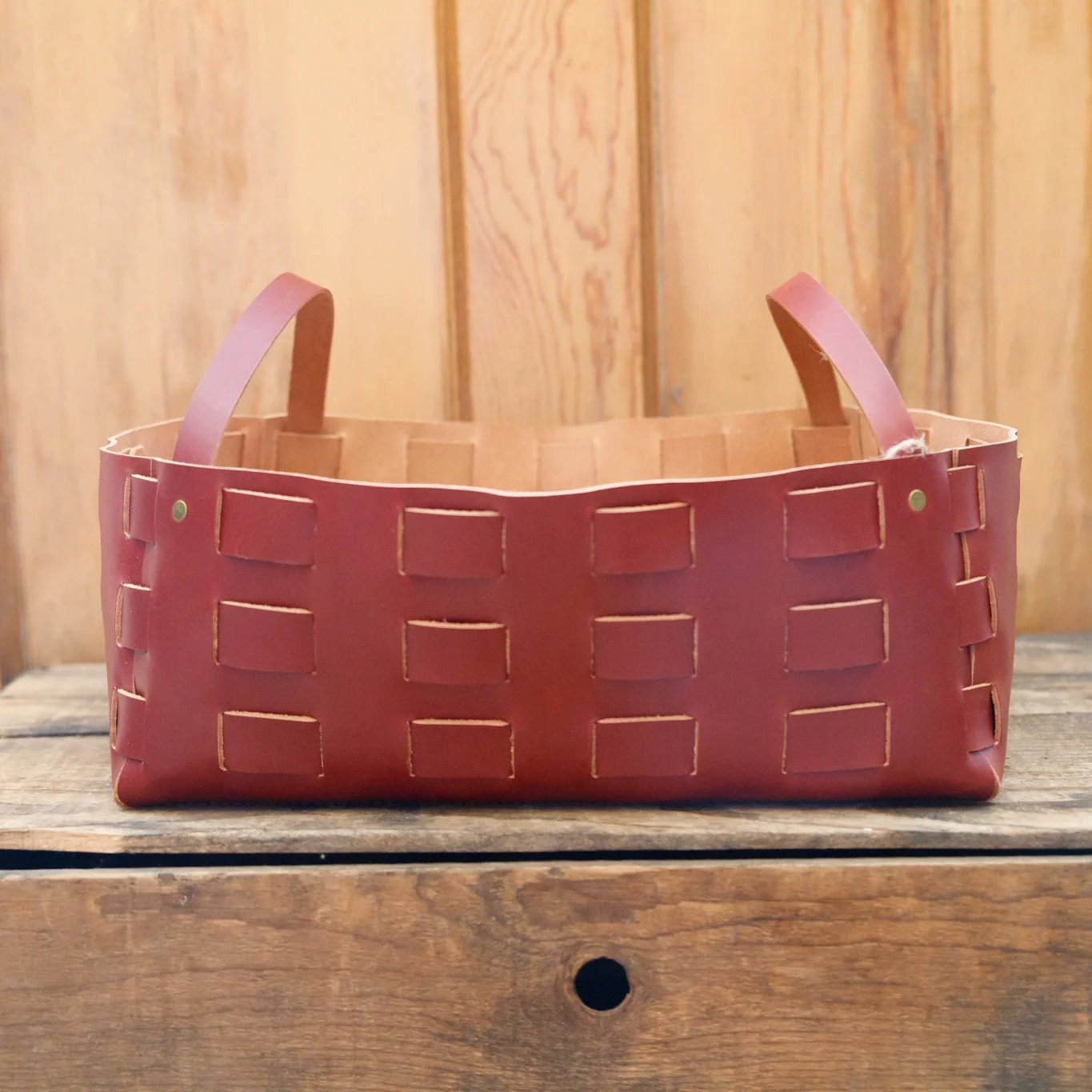 Large Leather Woven Basket  - USA Made - Image 6