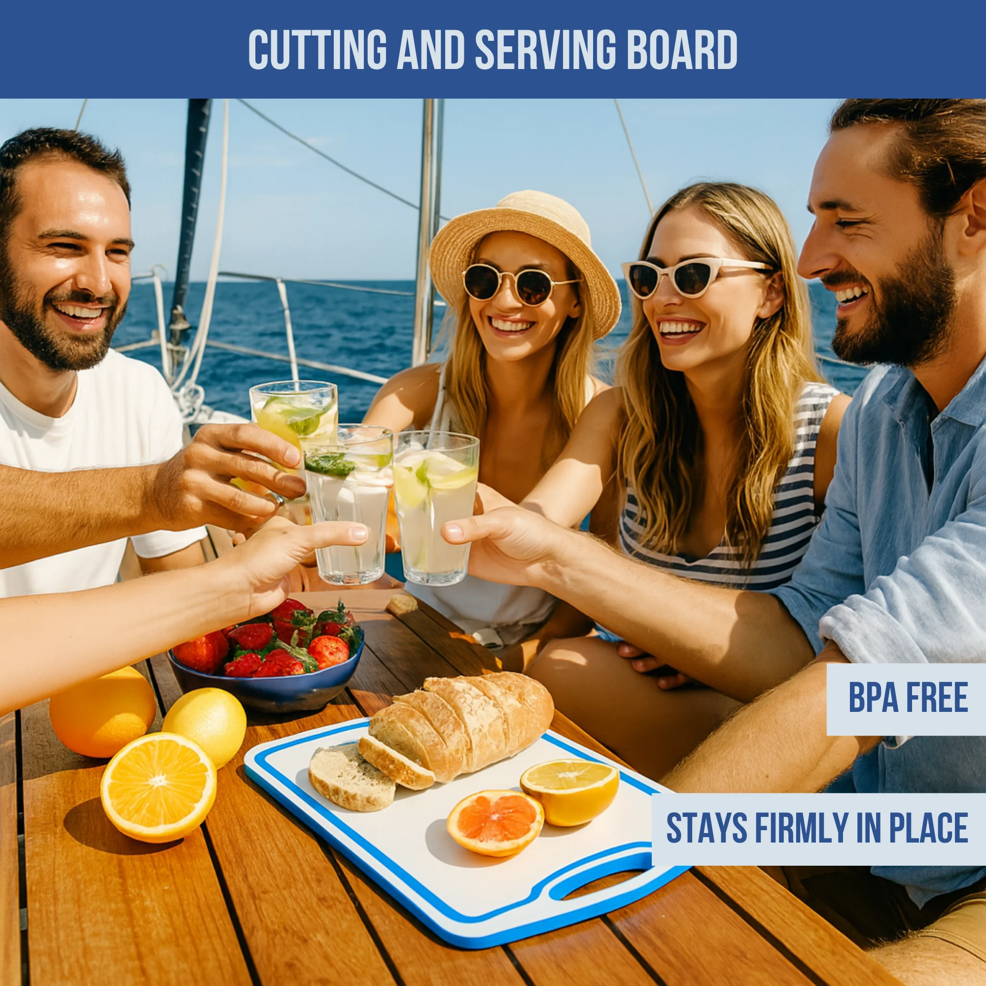 Made in the USA | Premium Cutting Board | Textured 1/2 inch HDPE UV Protected | Non-Skid or Mark Rubber Feet | Great for Boats & any Counter-top - Image 5
