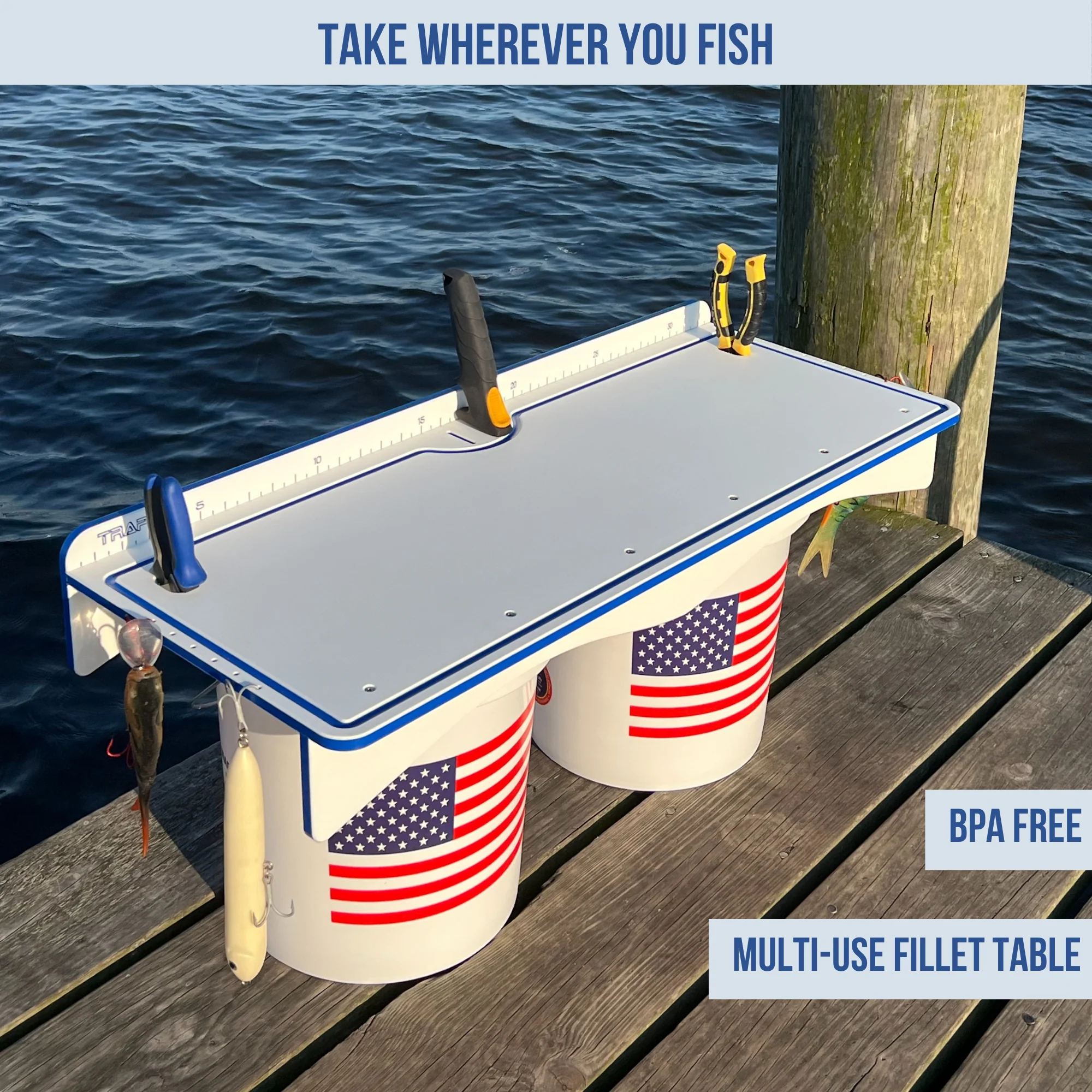 Made in the USA | Premium Double Bucket 33" Raised Fillet Table Cutting Board - Image 2