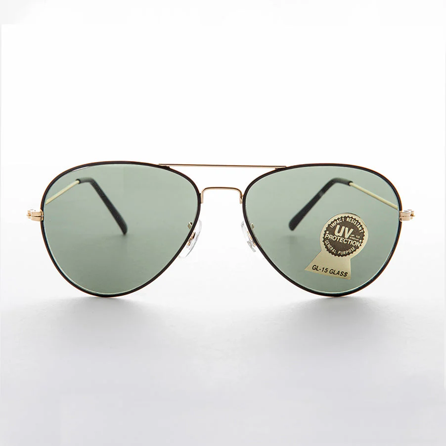 Metal Aviator Vintage Sunglass with Teardrop Glass Lens - Goose
