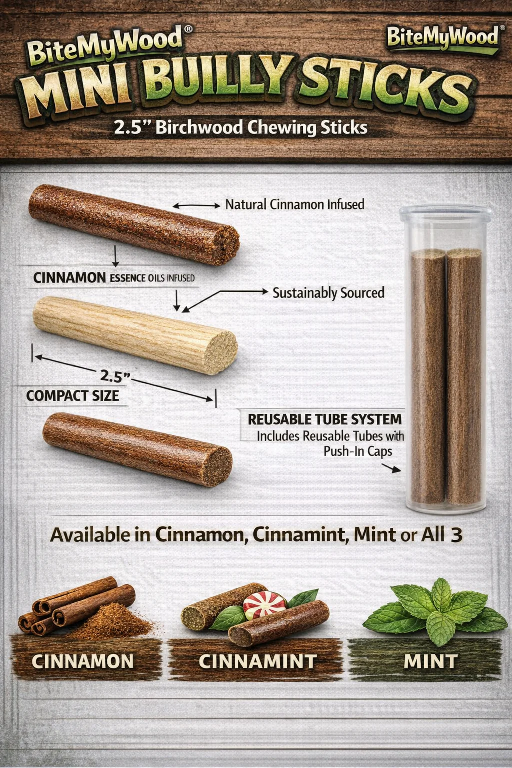 Bully Stick 2.5" Mini - All Natural Birchwood Flavored Human Chewing Sticks | BiteMyWood - Image 8