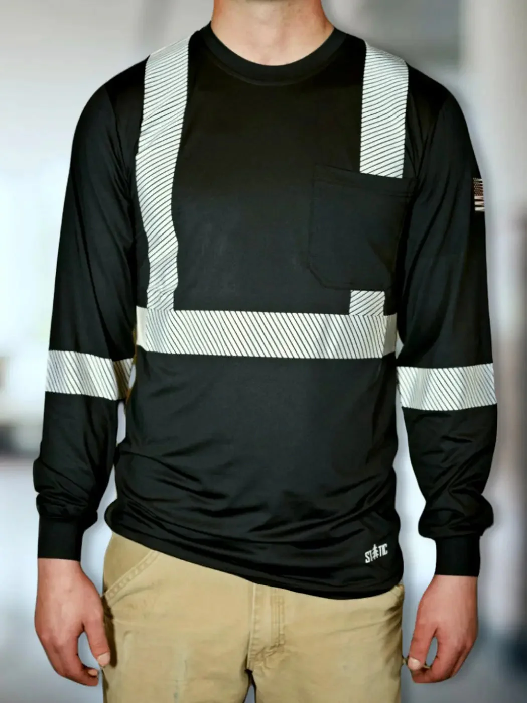 Non FR Hi-Vis Long Sleeve Shirt - Black - Image 2