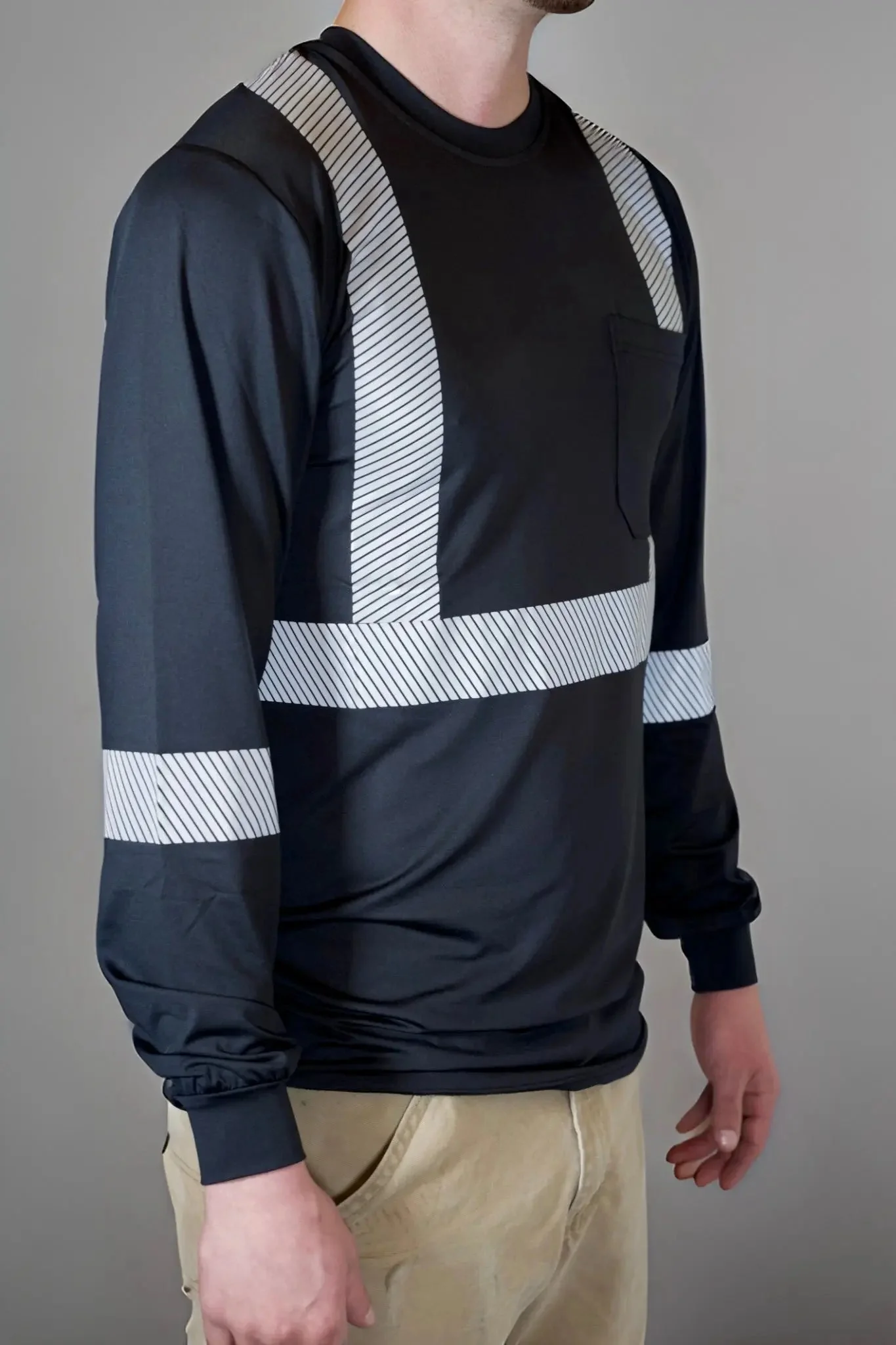 Non FR Hi-Vis Long Sleeve Shirt - Black - Image 5