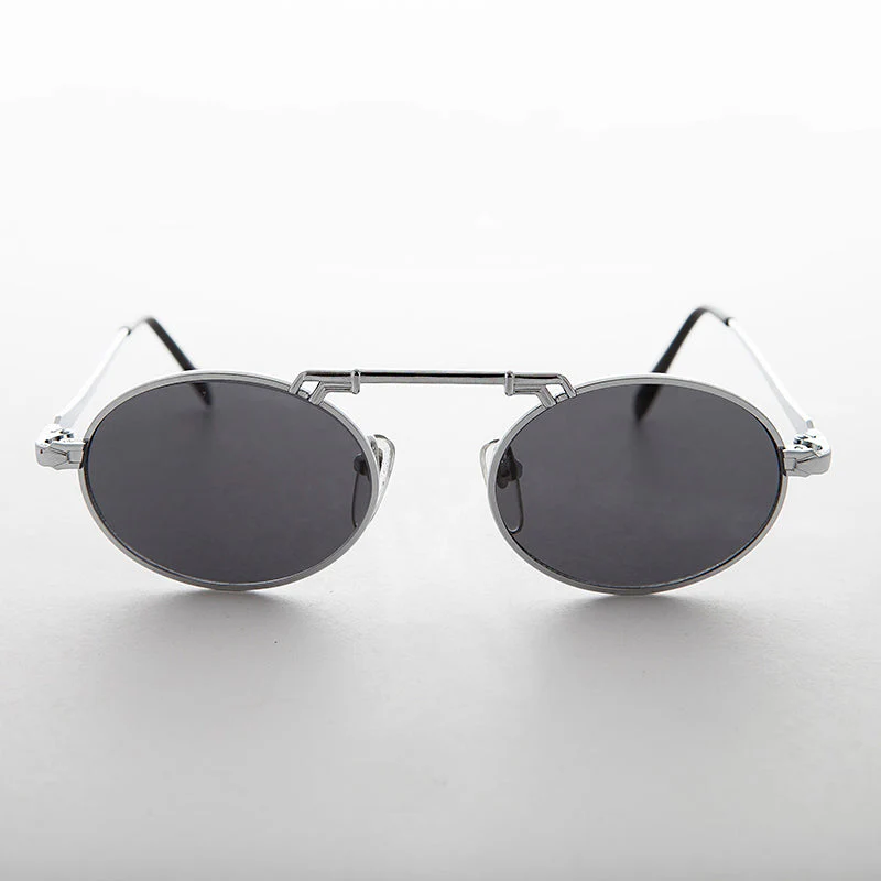 Oval Vintage Aviator Sunglass with Brow Bar - London