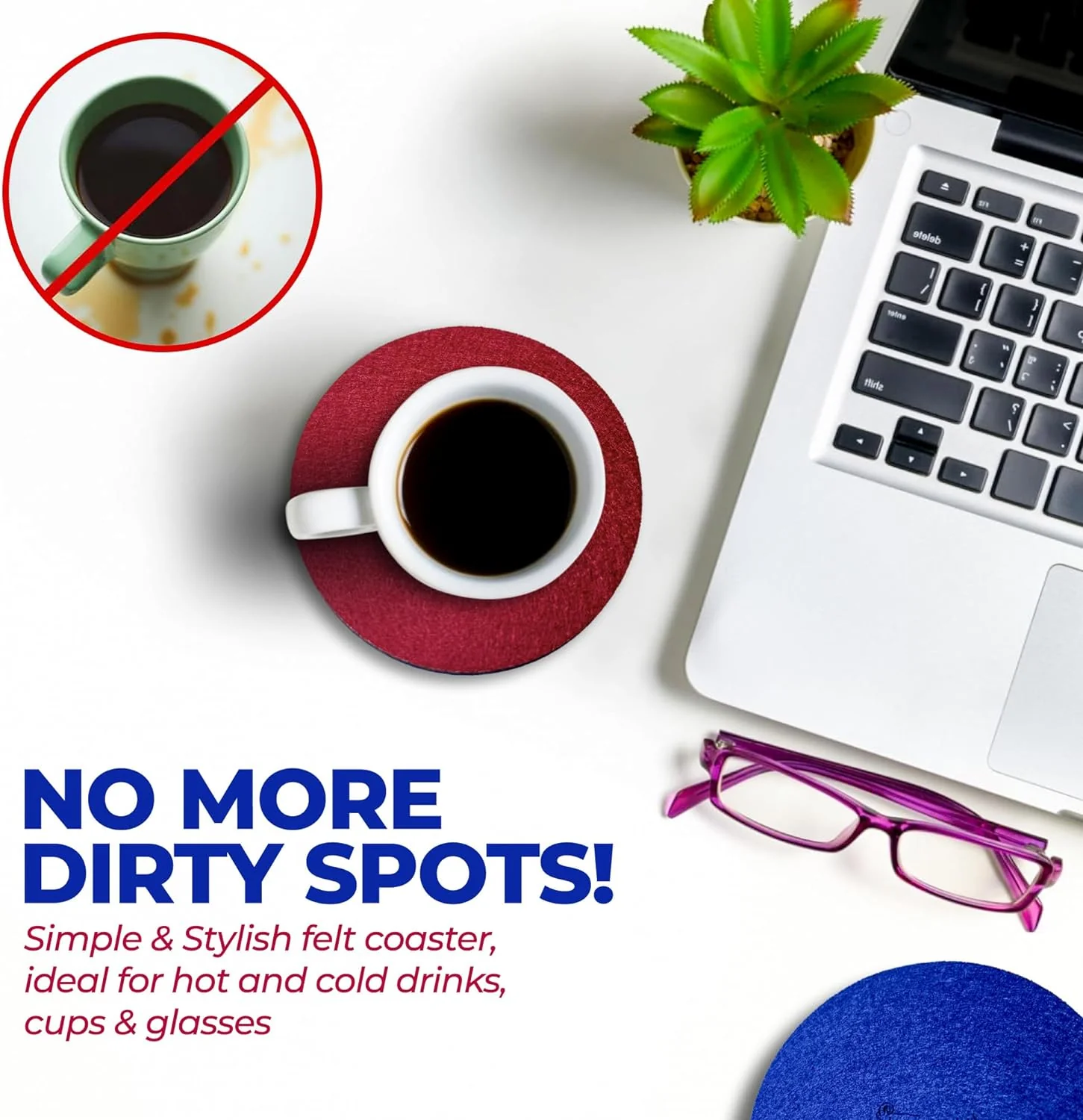 Premium Felt Coasters for Drink, by AA Wonders (Wine Red/Royal Blue) - Image 3