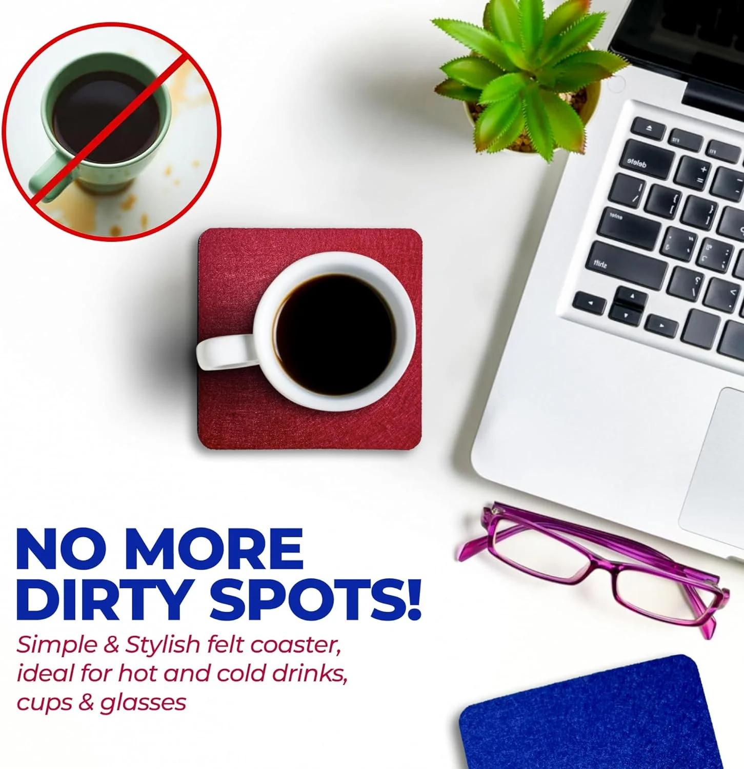 Premium Felt Coasters for Drink, by AA Wonders (Wine Red/Royal Blue) - Image 3