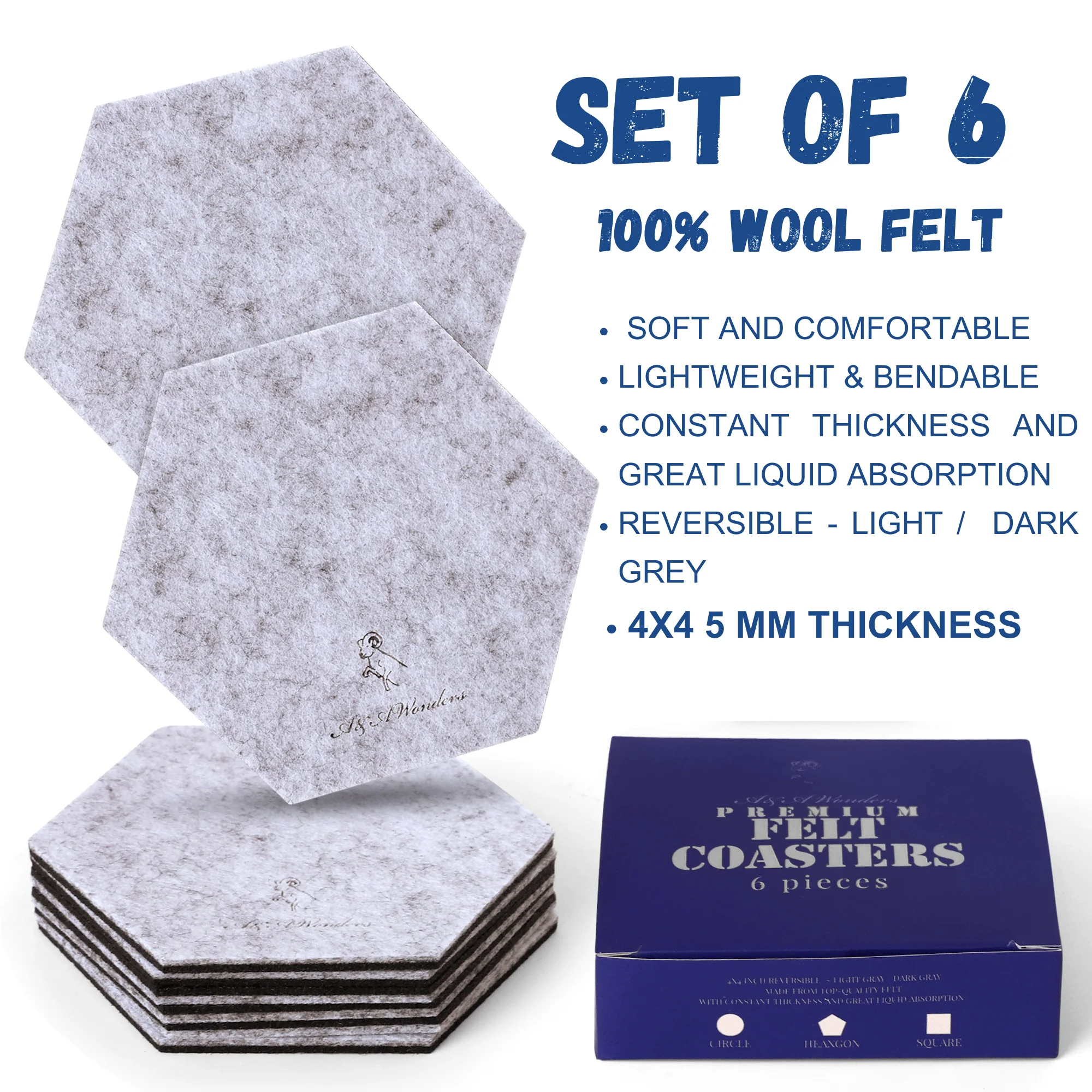 Premium Felt Coasters for Drink Set of 18 Pcs - (hexagon) - Image 5