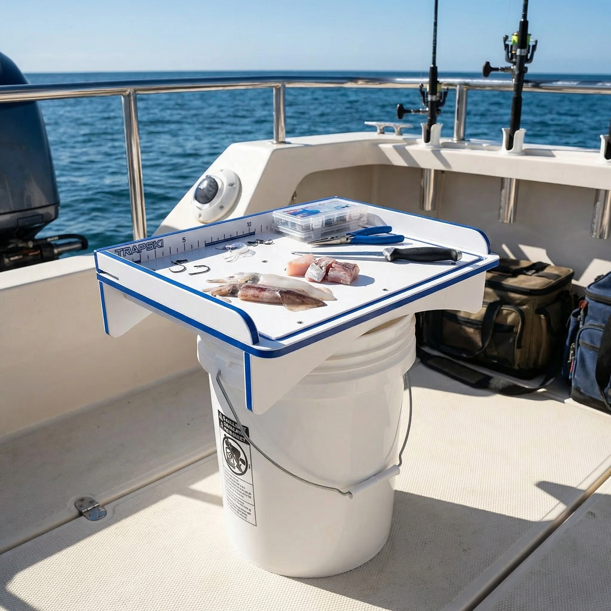 Premium Rod Mount 18" or 33" Raised Fillet Table – 3-in-1 Bait & Fish Station | Fits Rod Holders, Buckets & Flat Surfaces | Marine-Grade HDPE | Ruler, Juice Groove, Knife & Tool Slots - Image 18