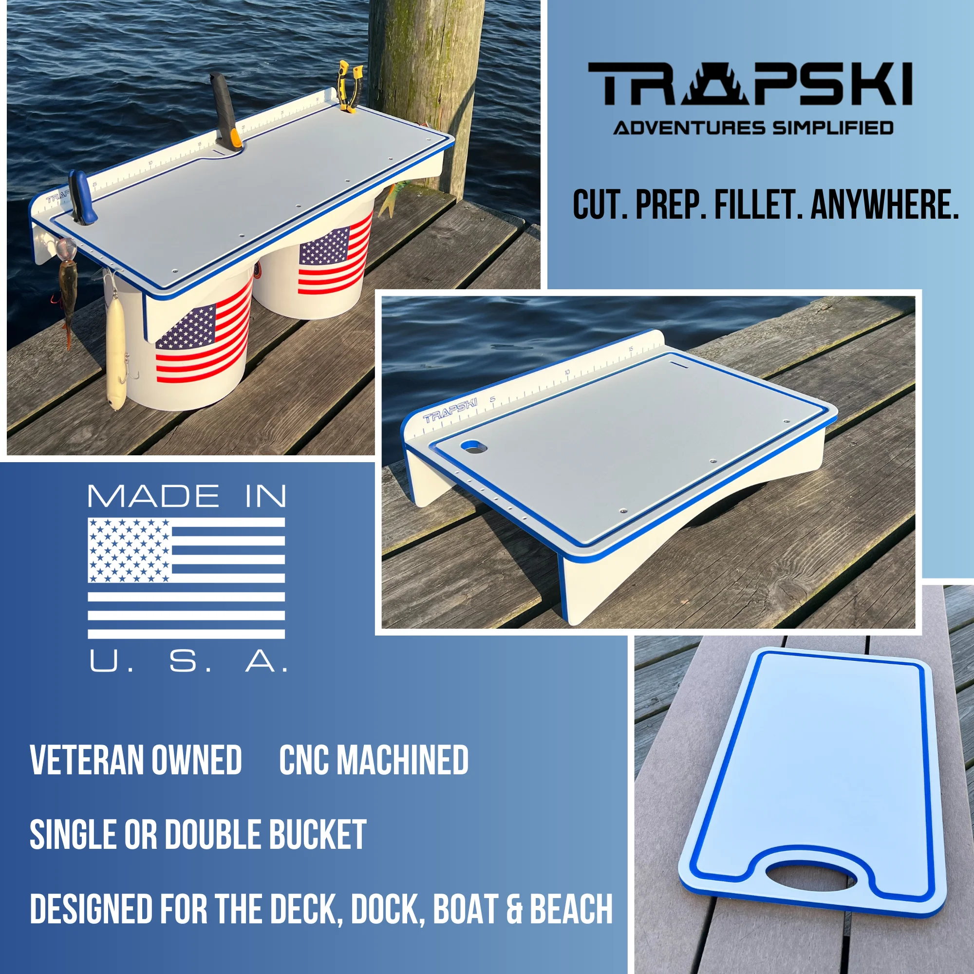 Premium Rod Mount 18" or 33" Raised Fillet Table – 3-in-1 Bait & Fish Station | Fits Rod Holders, Buckets & Flat Surfaces | Marine-Grade HDPE | Ruler, Juice Groove, Knife & Tool Slots - Image 19