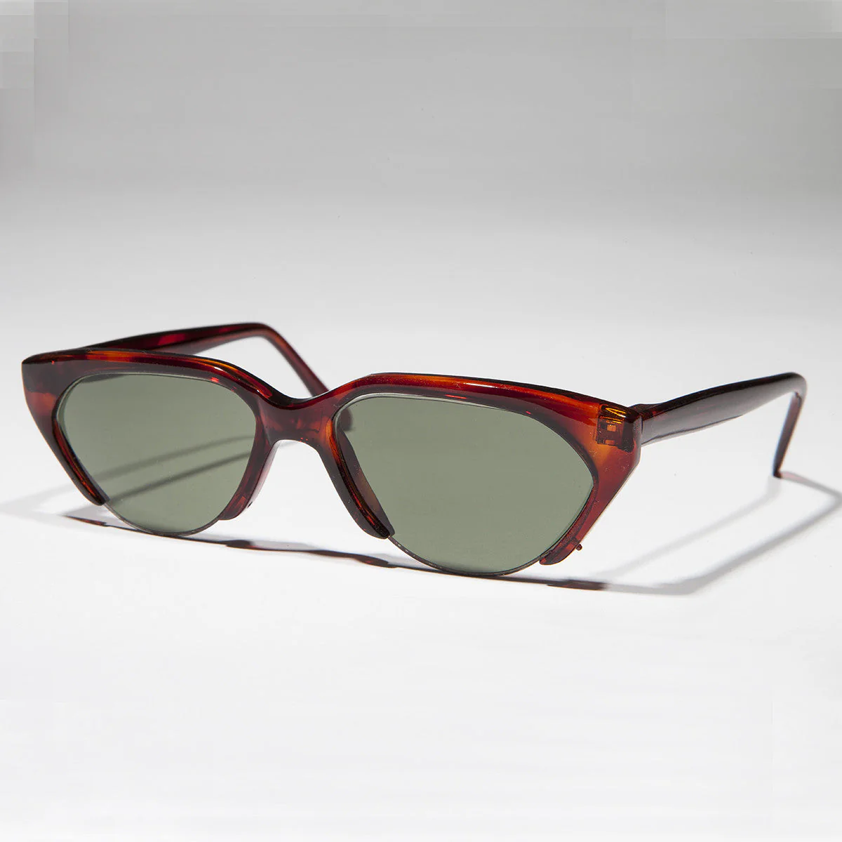 Punk Goth Semi-Rimless Half Frame Polygon Vintage Sunglass - Hazel - Image 4
