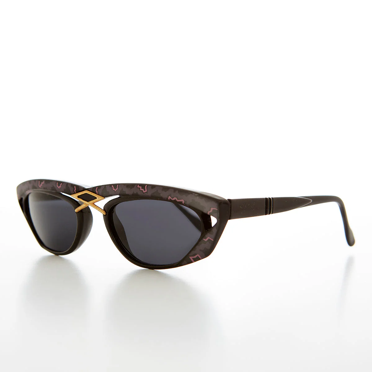 Rectangular 80s Sunglass with Gold Accents - Duran - Image 4