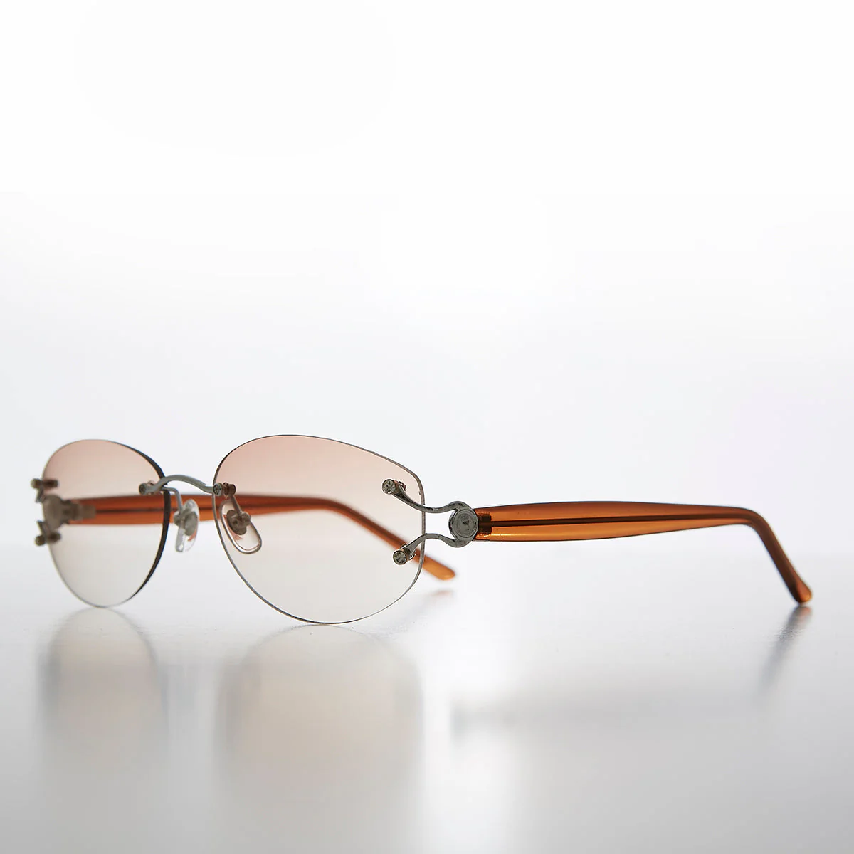Rimless Color Tinted Lens Sunglass with Rhinestones - Ruby - Image 2