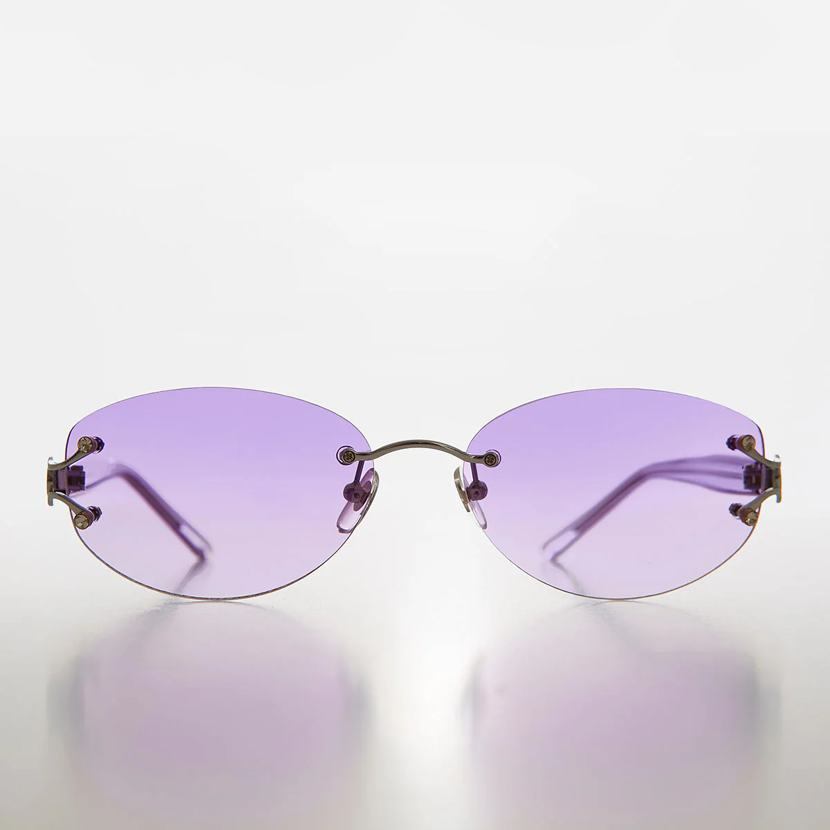 Rimless Color Tinted Lens Sunglass with Rhinestones - Ruby - Image 7