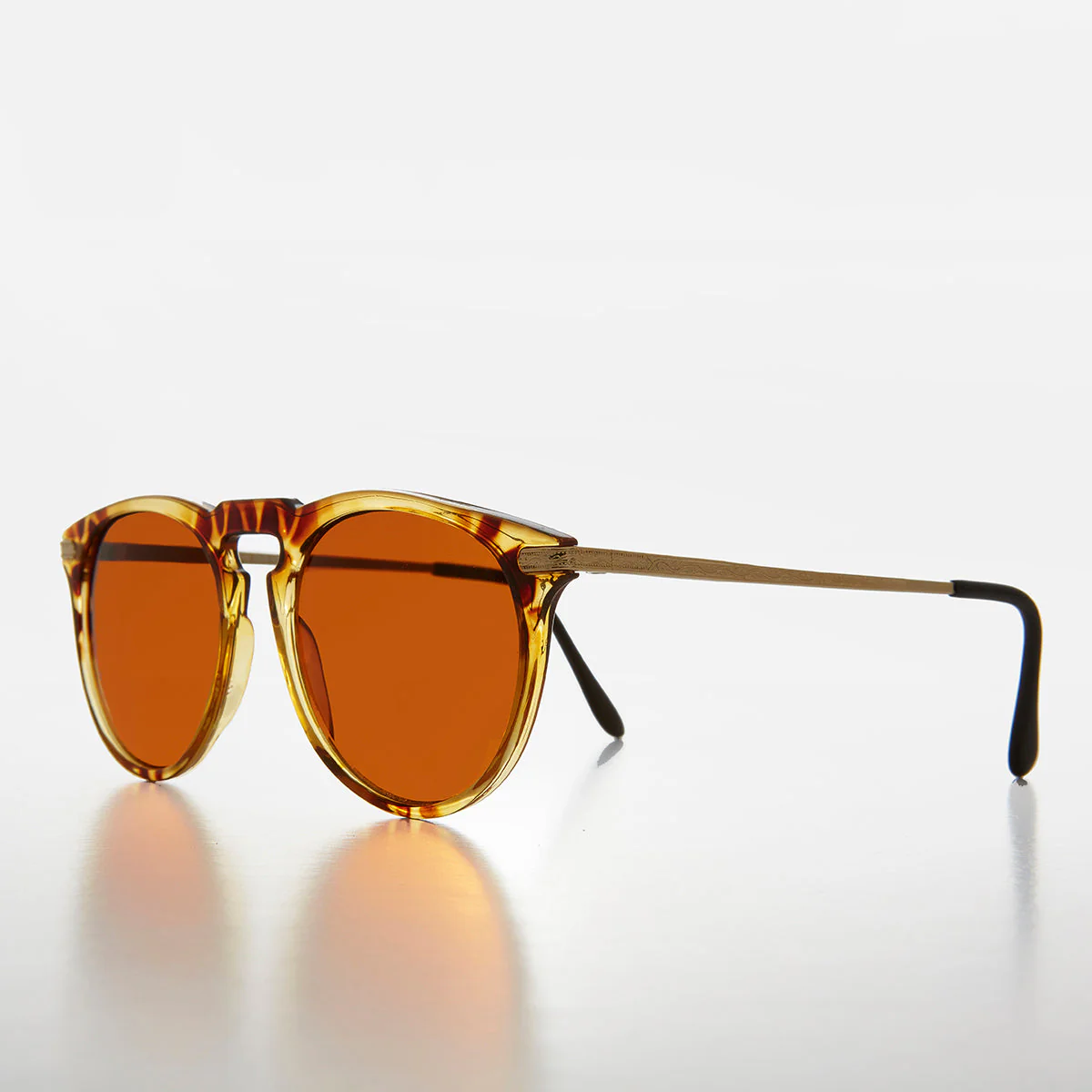 Round Amber Tinted Vintage Sunglass - West - Image 2
