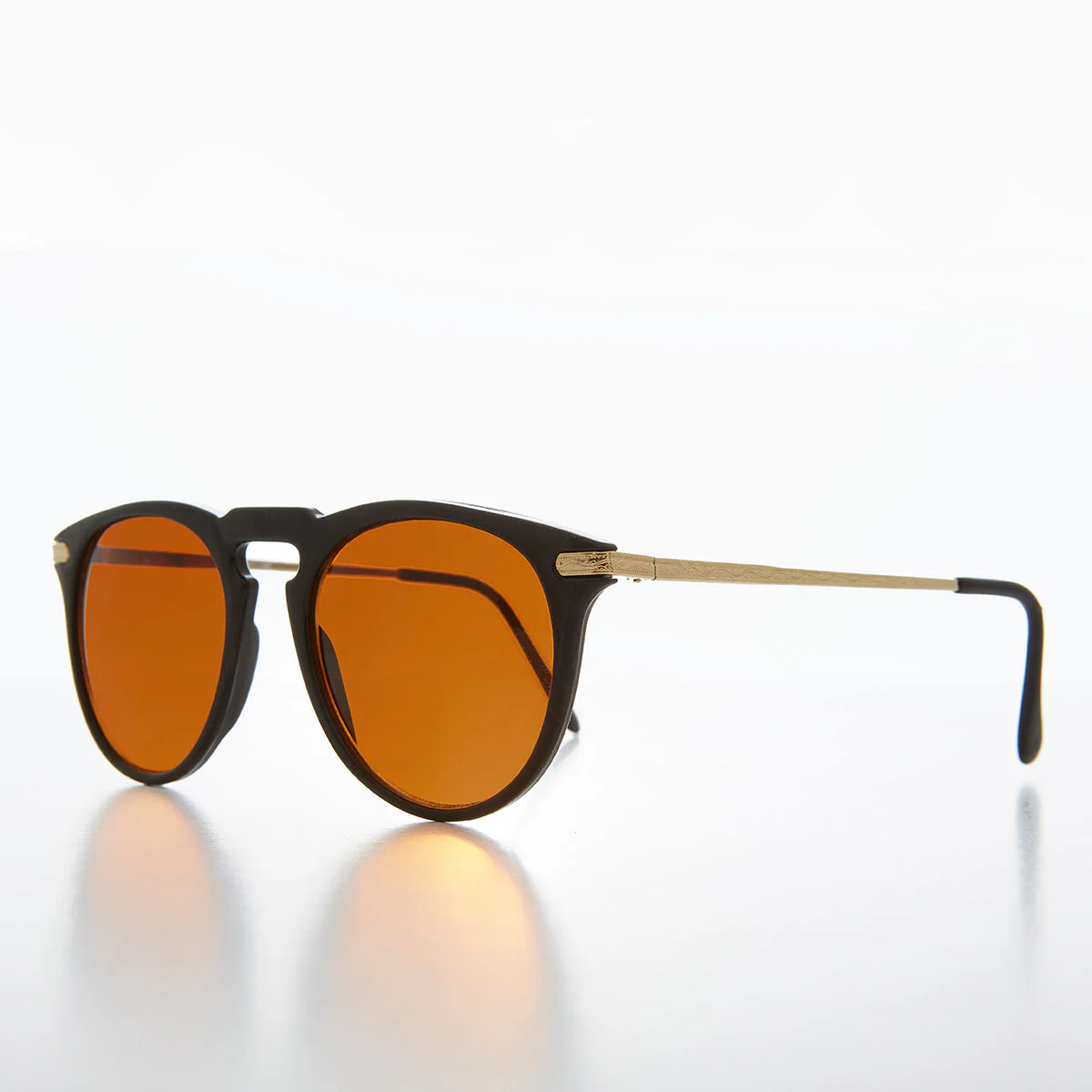 Round Amber Tinted Vintage Sunglass - West - Image 4