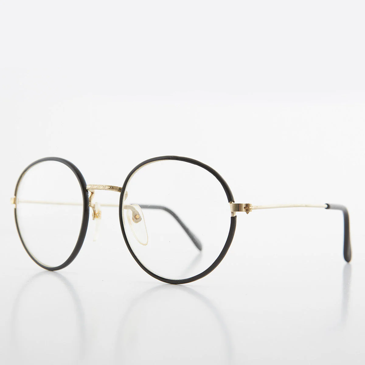 Round Black Preppy Polo Style Clear Lens Glasses - Einstein 2 - Image 2