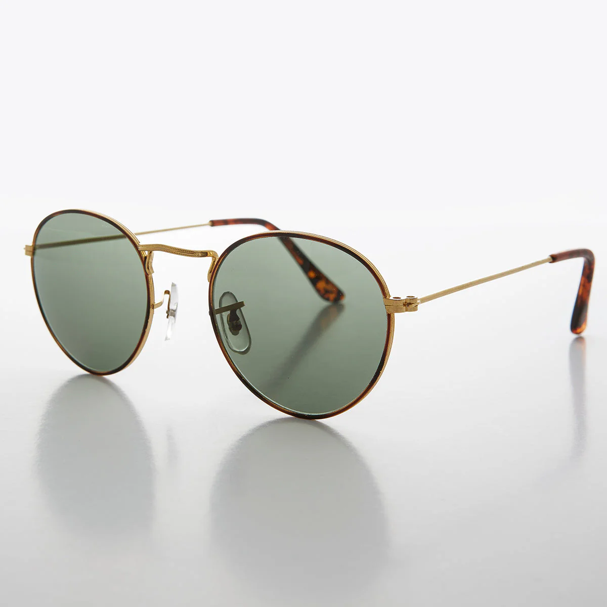 Round Gold Glass Lens Sunglass with Tortoise Rim - Julian 2 - Image 2